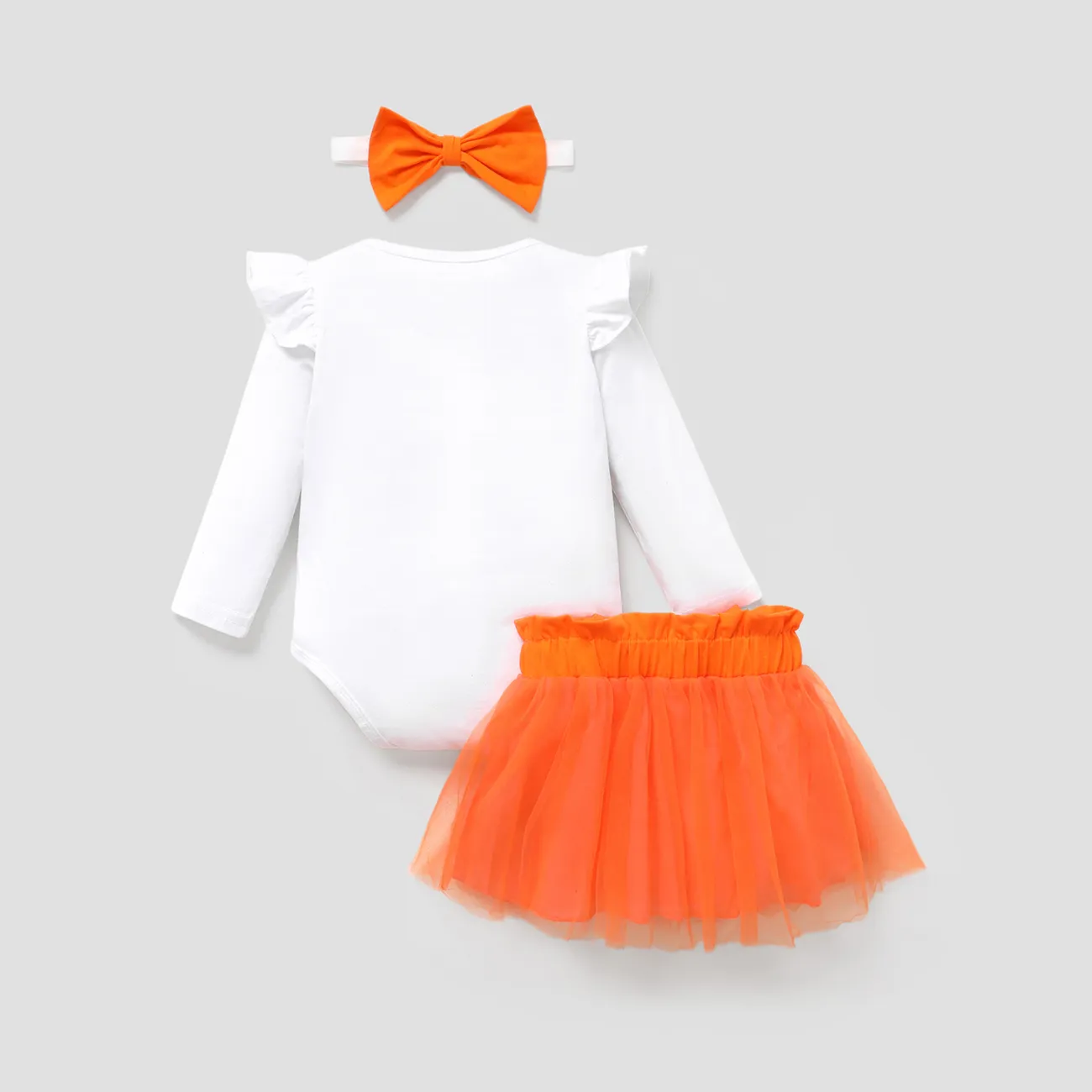 3PCS Baby Girl Sweet Letter Print Halloween  Ruffle Edge Dress Set  Orange big image 1