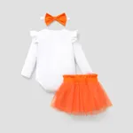 3PCS Baby Girl Sweet Letter Print Halloween  Ruffle Edge Dress Set  Orange image 2