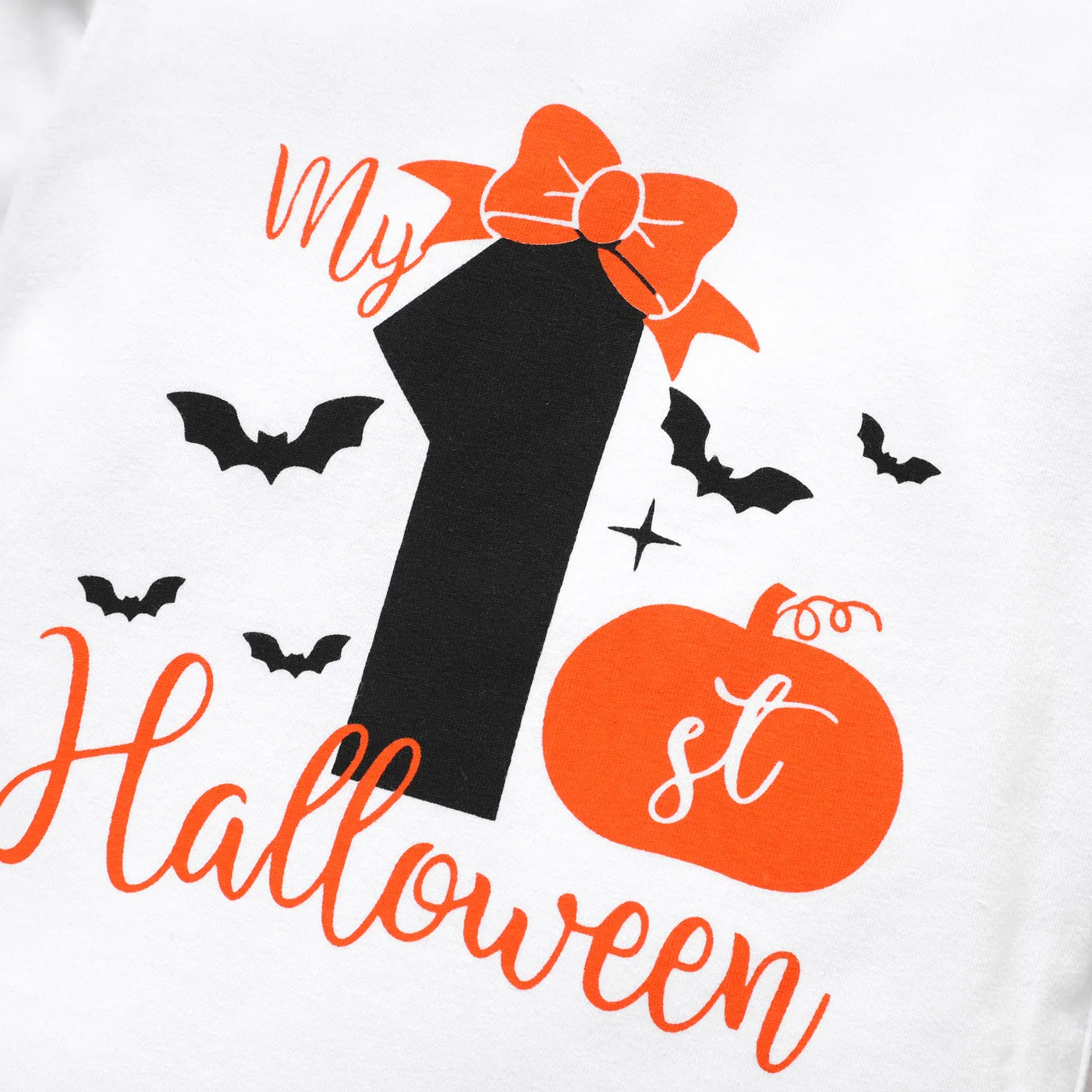 3PCS Baby Girl Sweet Letter Print Halloween  Ruffle Edge Dress Set  Orange image 5