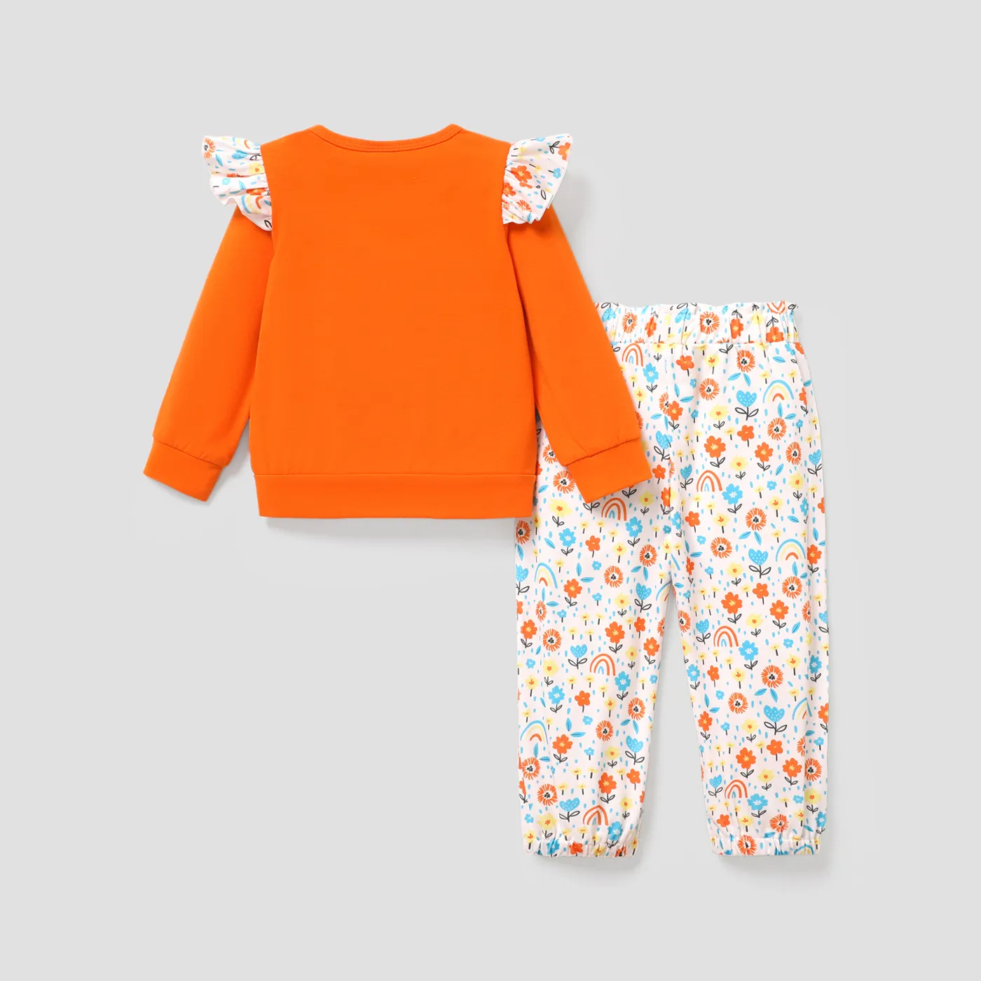  2PCS Toddler Girl Broken Flower Pattern Childlike Flutter Sleeve Set   image 2