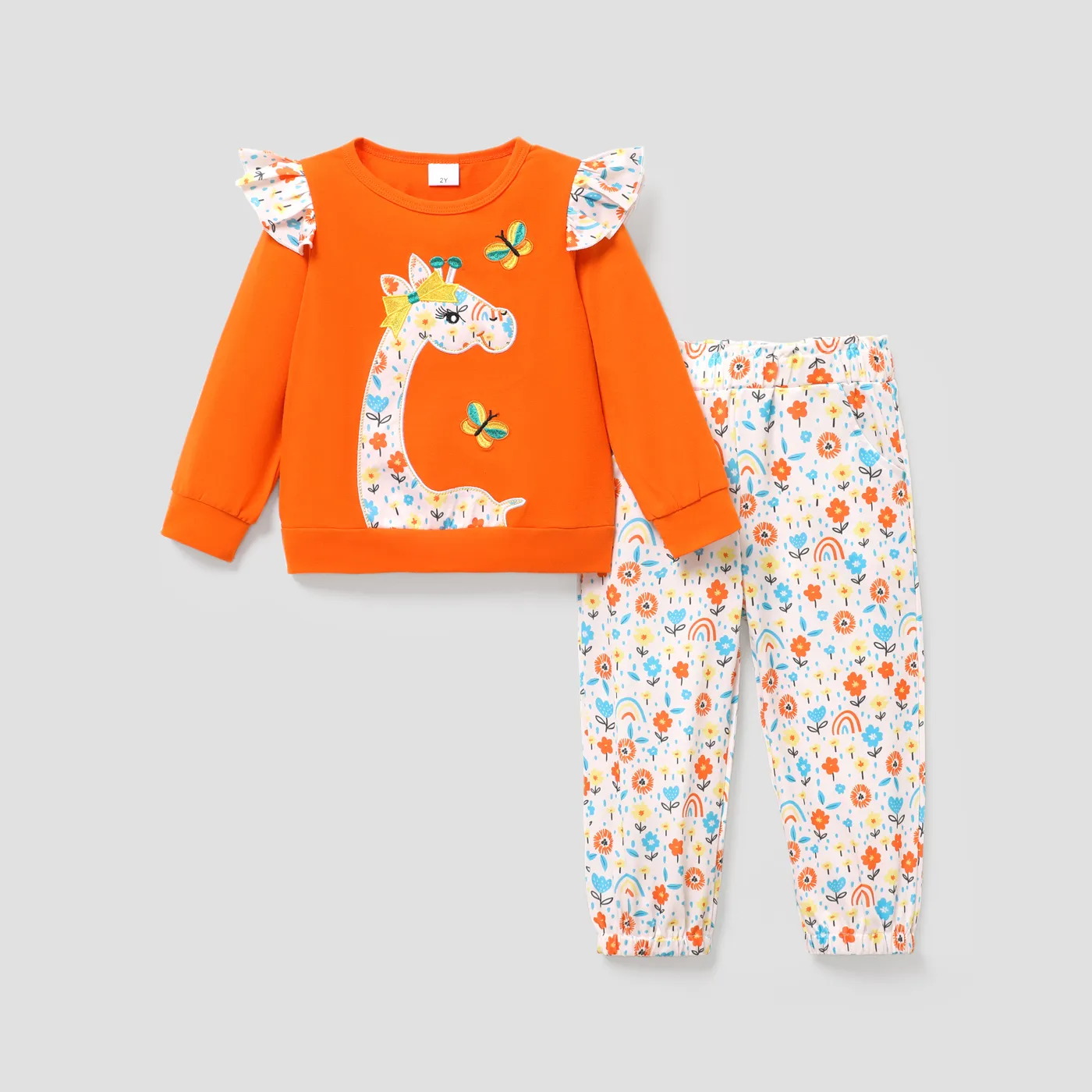  2PCS Toddler Girl Broken Flower Pattern Childlike Flutter Sleeve Set   big image 1