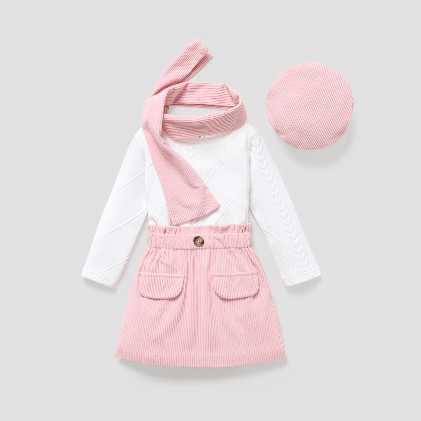4PCS Toddler Girl Avant-garde Button Feature Solid Color Dress Set    image 3