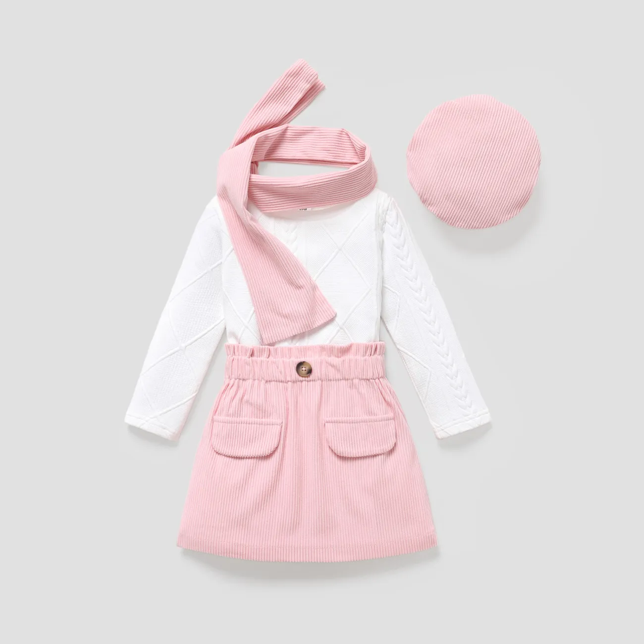 4PCS Toddler Girl Avant-garde Button Feature Solid Color Dress Set   Pink big image 1