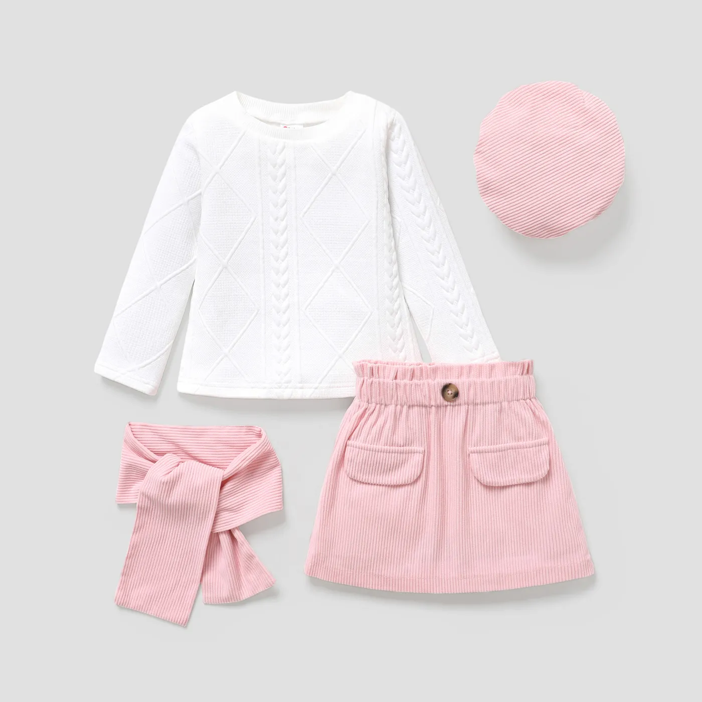 4PCS Toddler Girl Avant-garde Button Feature Solid Color Dress Set