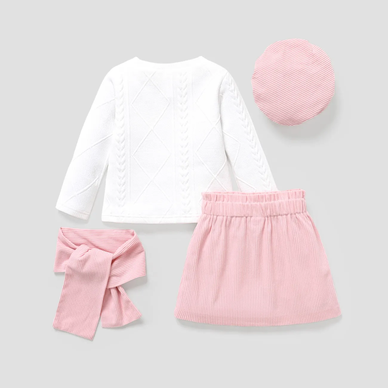 4PCS Toddler Girl Avant-garde Button Feature Solid Color Dress Set   Pink big image 1