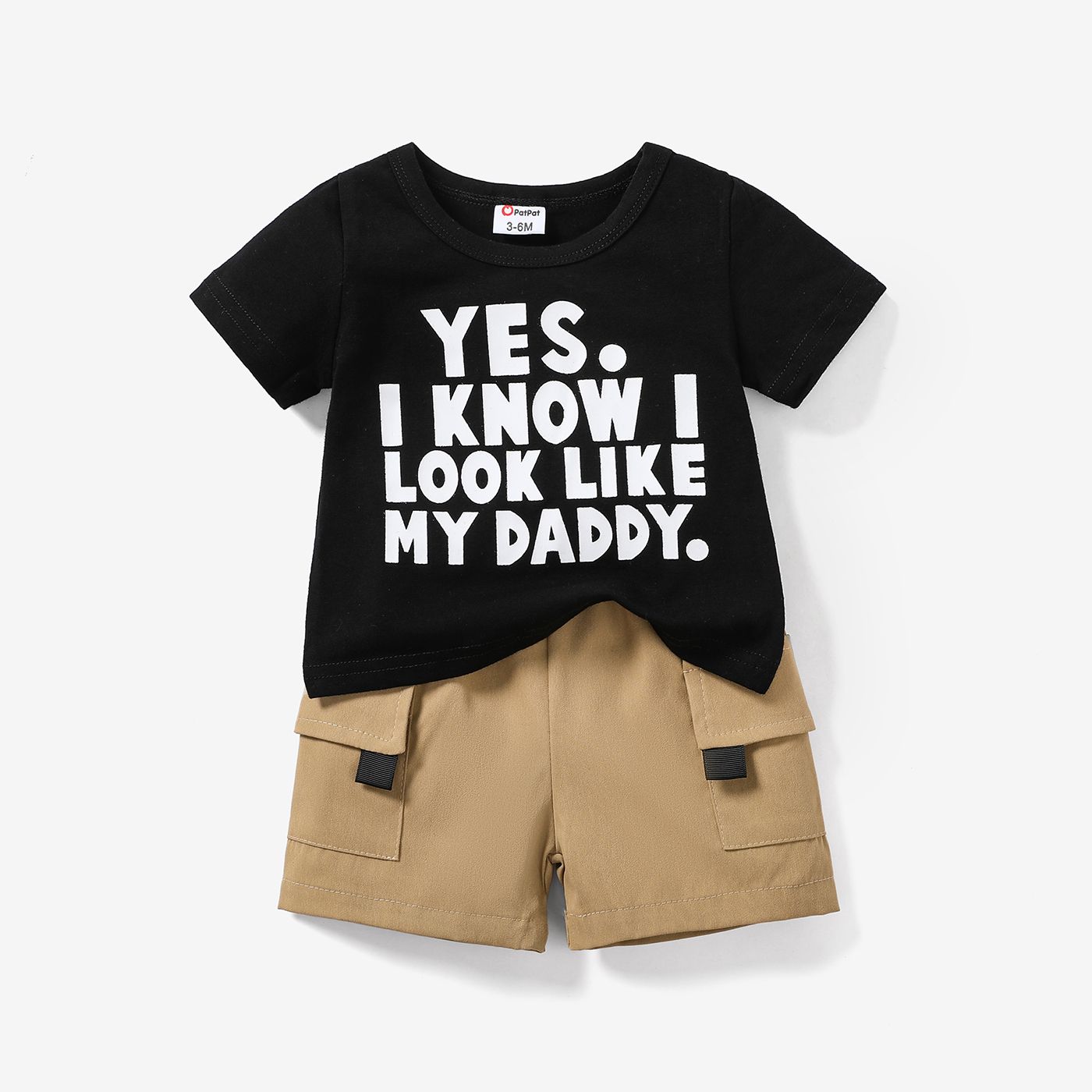 

Baby Boy 95% Cotton Letter Print Short-sleeve Tee / Solid Cargo Shorts