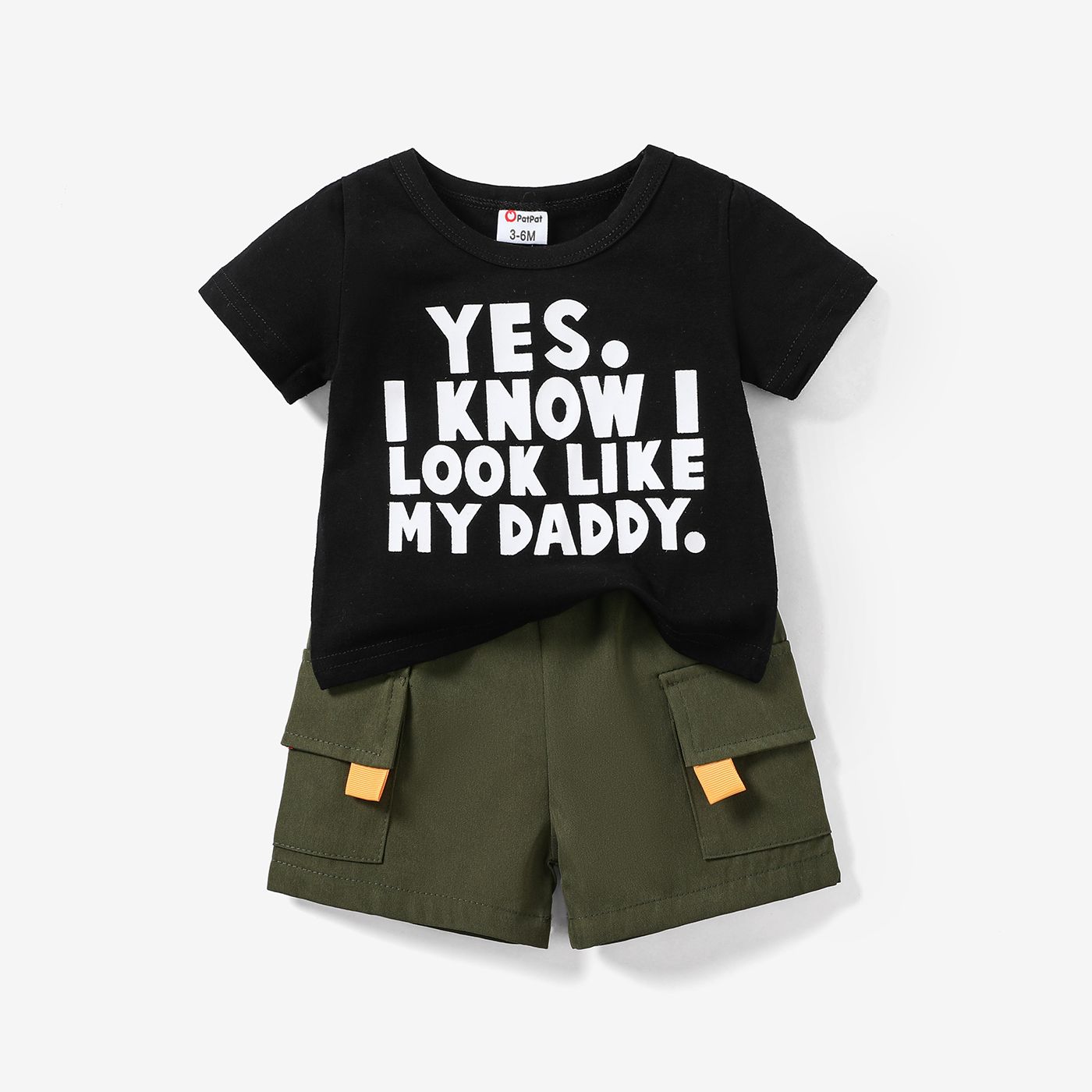 

Baby Boy 95% Cotton Letter Print Short-sleeve Tee / Solid Cargo Shorts