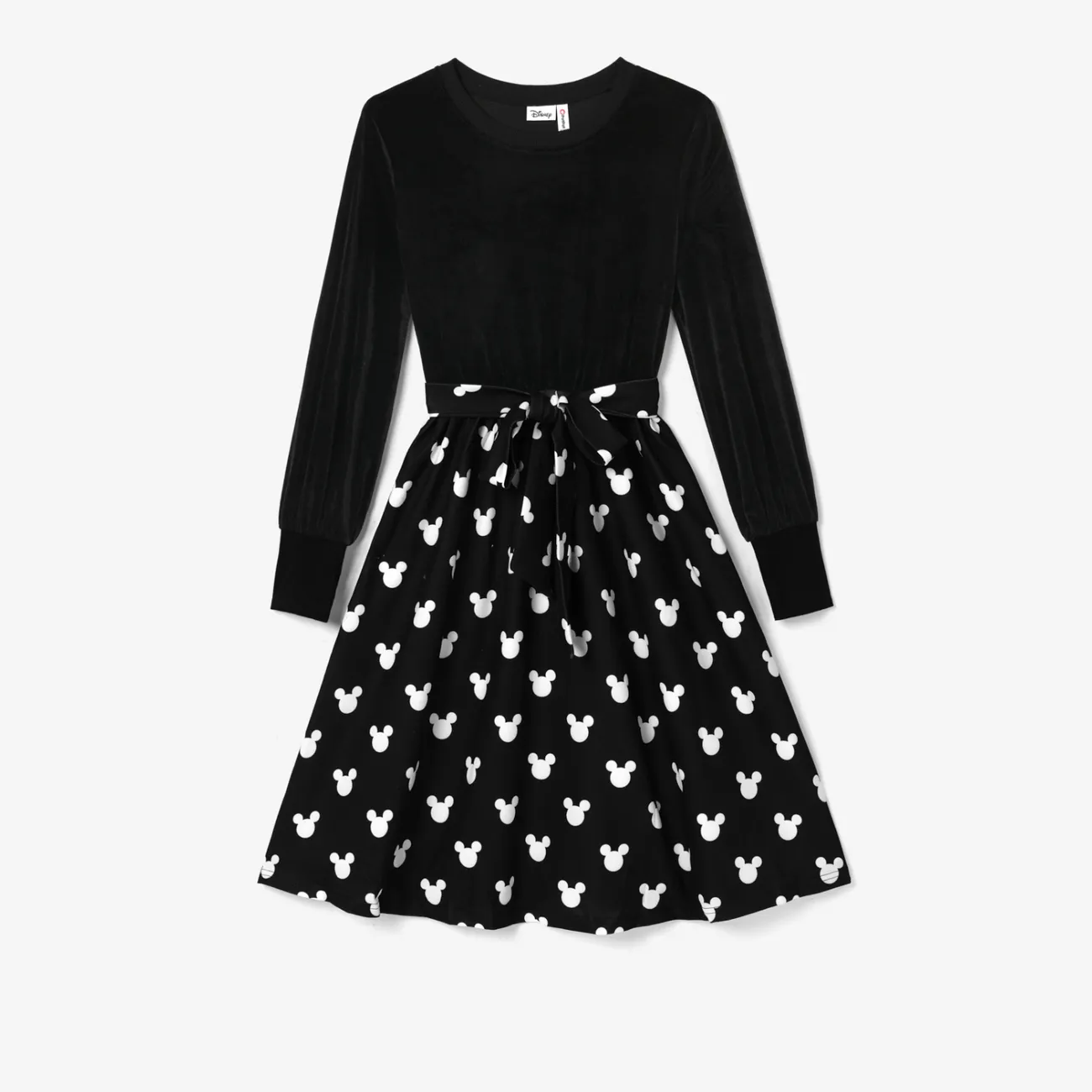 Disney Mickey and Friends Family Matching Character Print Long-sleeve Tops and Belted Dresses Sets Black big image 1