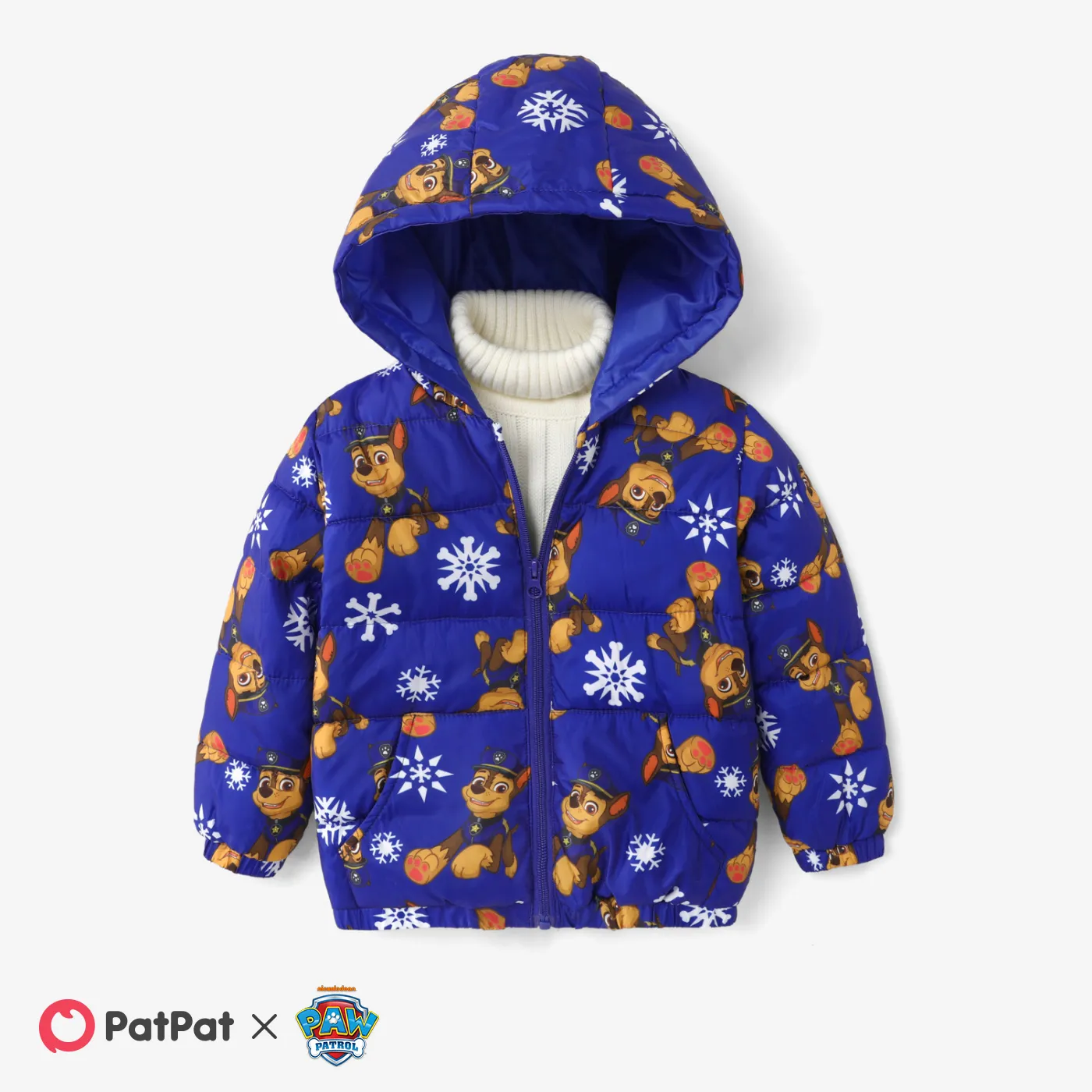 PAW Patrol Toddler Girl/Boy Character & Allover Print Long-sleeve Hooded Quilted Jacket Blue big image 1