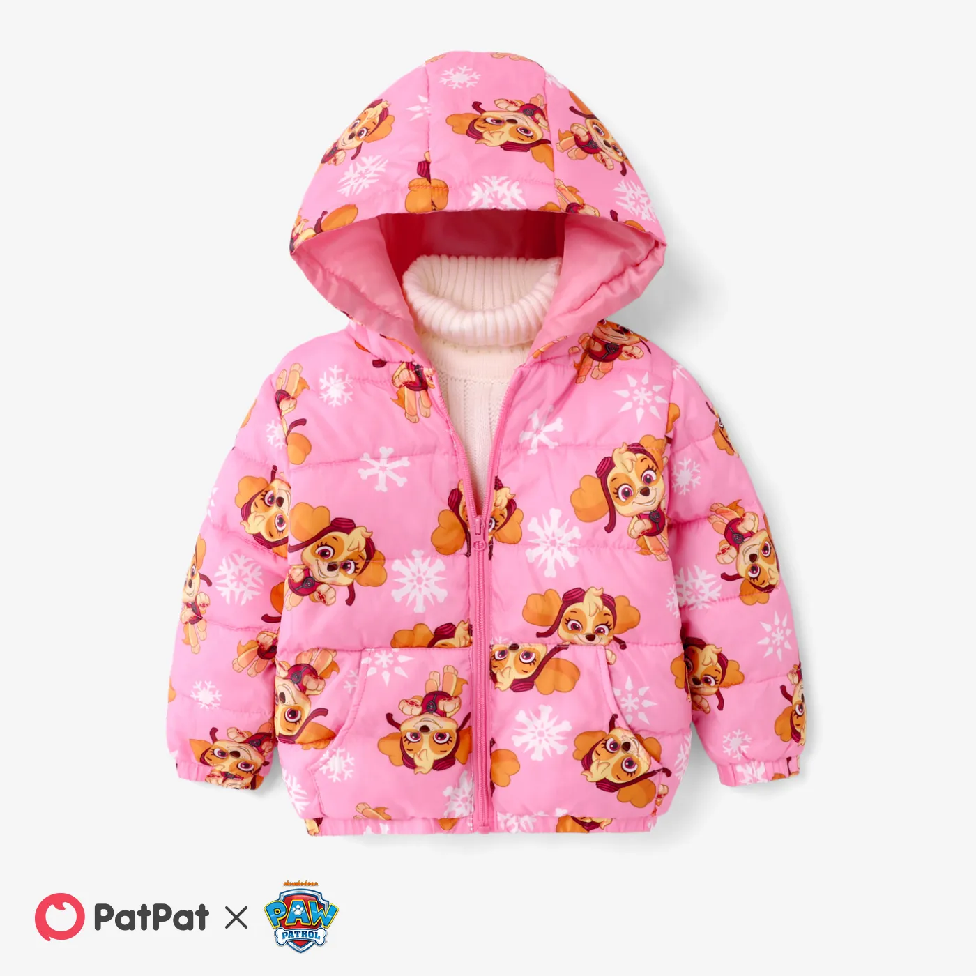 PAW Patrol Toddler Girl/Boy Character & Allover Print Long-sleeve Hooded Quilted Jacket Pink