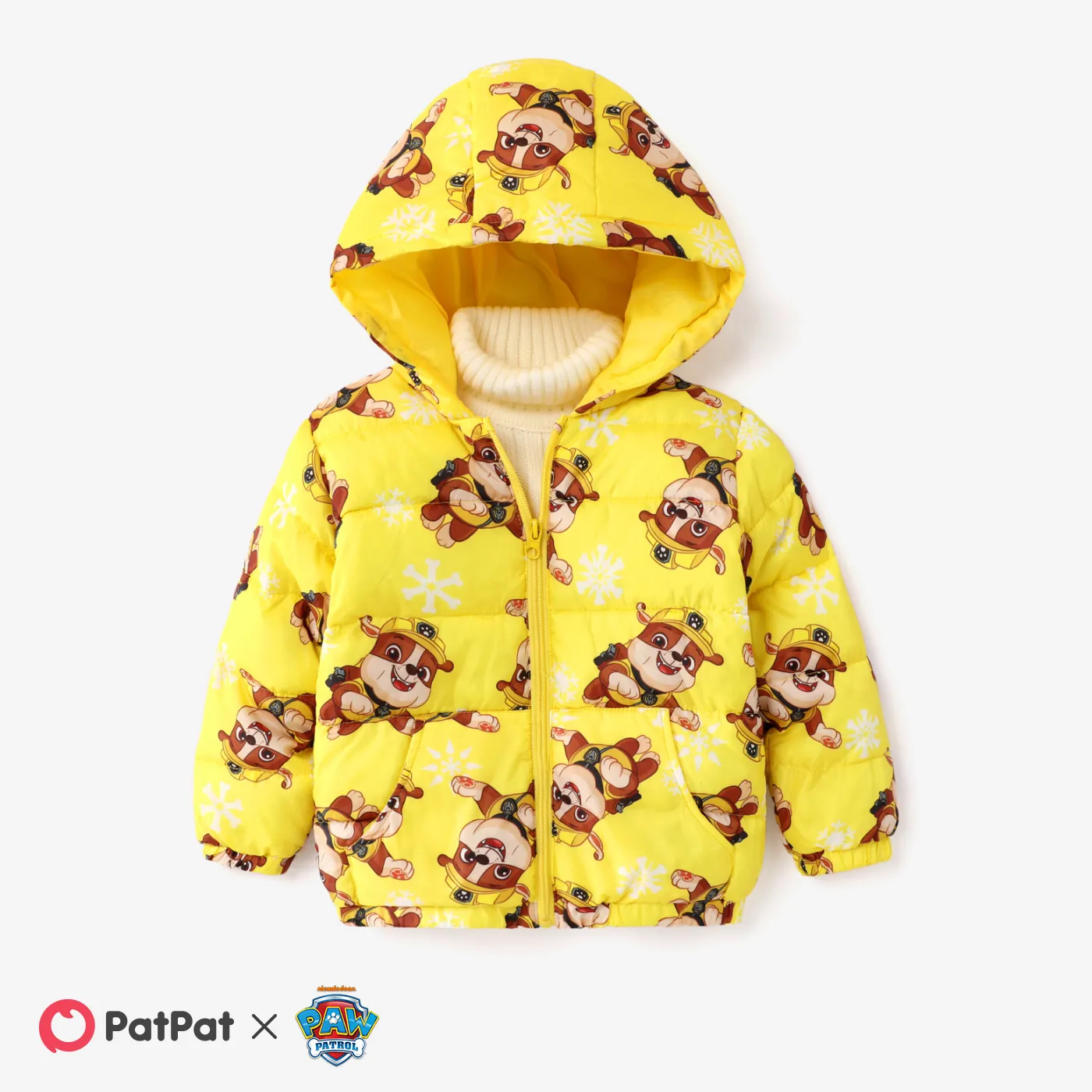 PAW Patrol Toddler Girl/Boy Character & Allover Print Long-sleeve Hooded Quilted Jacket Yellow