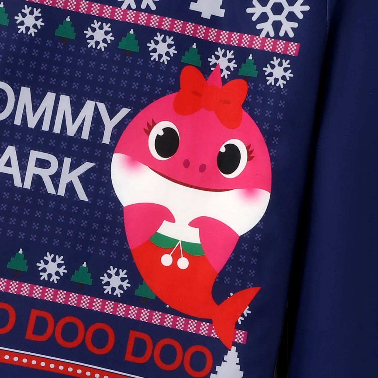 Baby Shark Christmas Family Matching Character Print Long-sleeve Top and Pants Pajamas Sets (Flame Resistant) DeepBlue big image 1