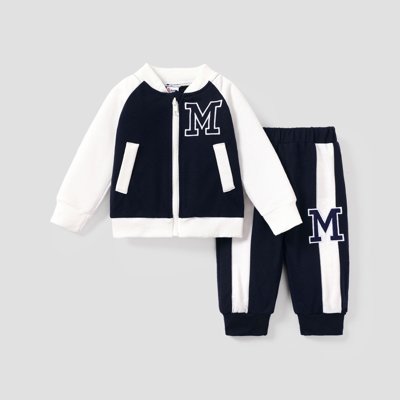 

Baby Boy Letter Embroidered Long-sleeve Sports Jumpsuit / 2pcs Sports Sets