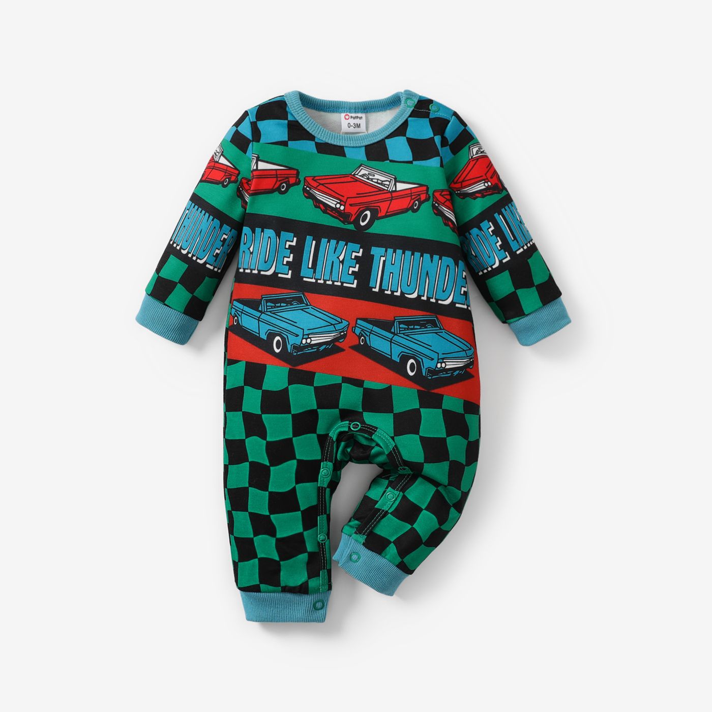Baby Girl/Boy Childlike Vehicle And Plaid Pattern Long Sleeve Jumpsuit