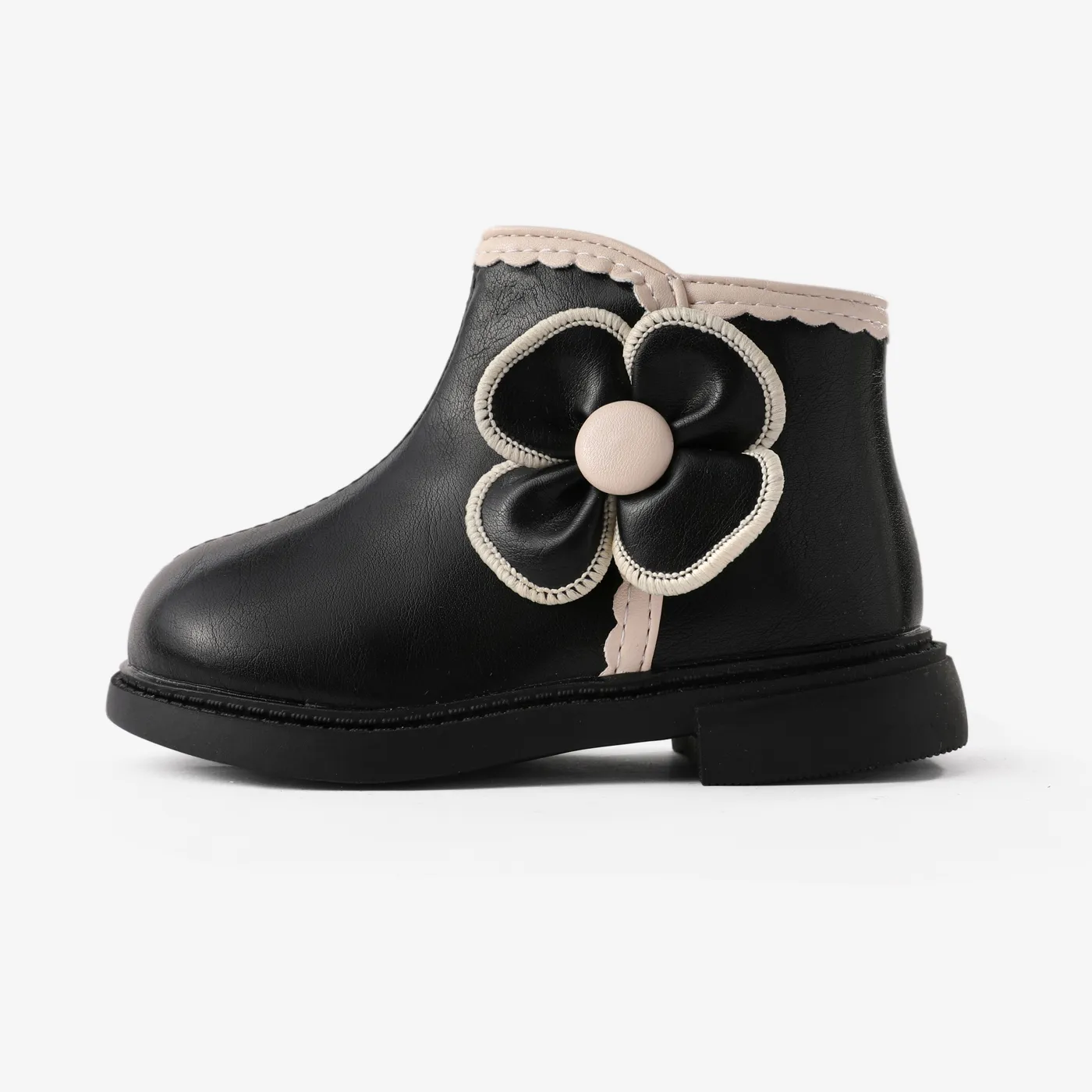 Toddler and Kids Girl's Sweet Floral Decor Side Zipper Boots Black image 3