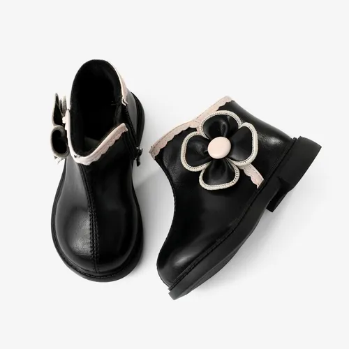 蹣跚學步的孩子女孩的甜美花卉裝飾側拉鍊靴子