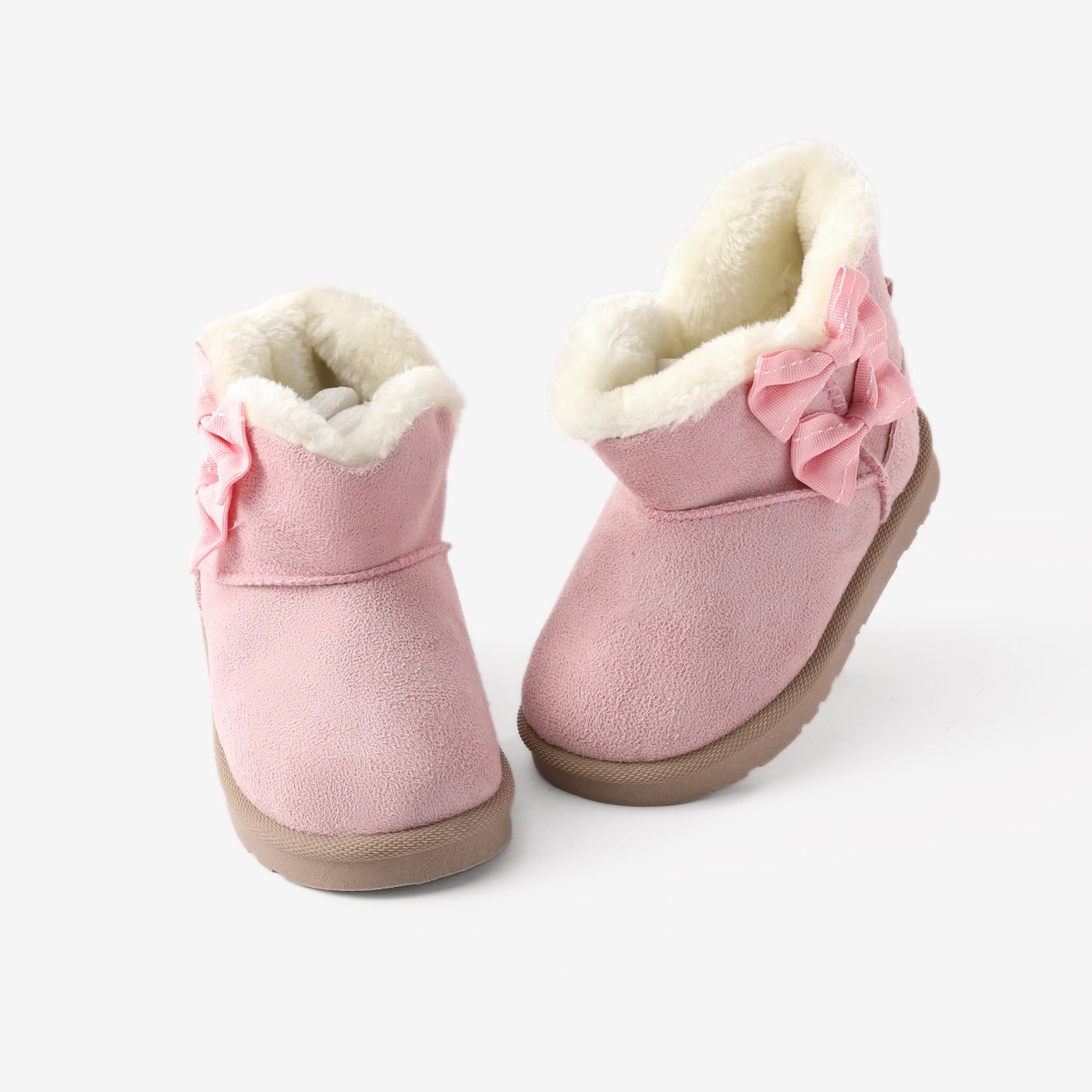 Enfant En Bas âge Et Enfant Filles Sweet Pink Bow Decor Slip-on Bottes De Neige En Polaire