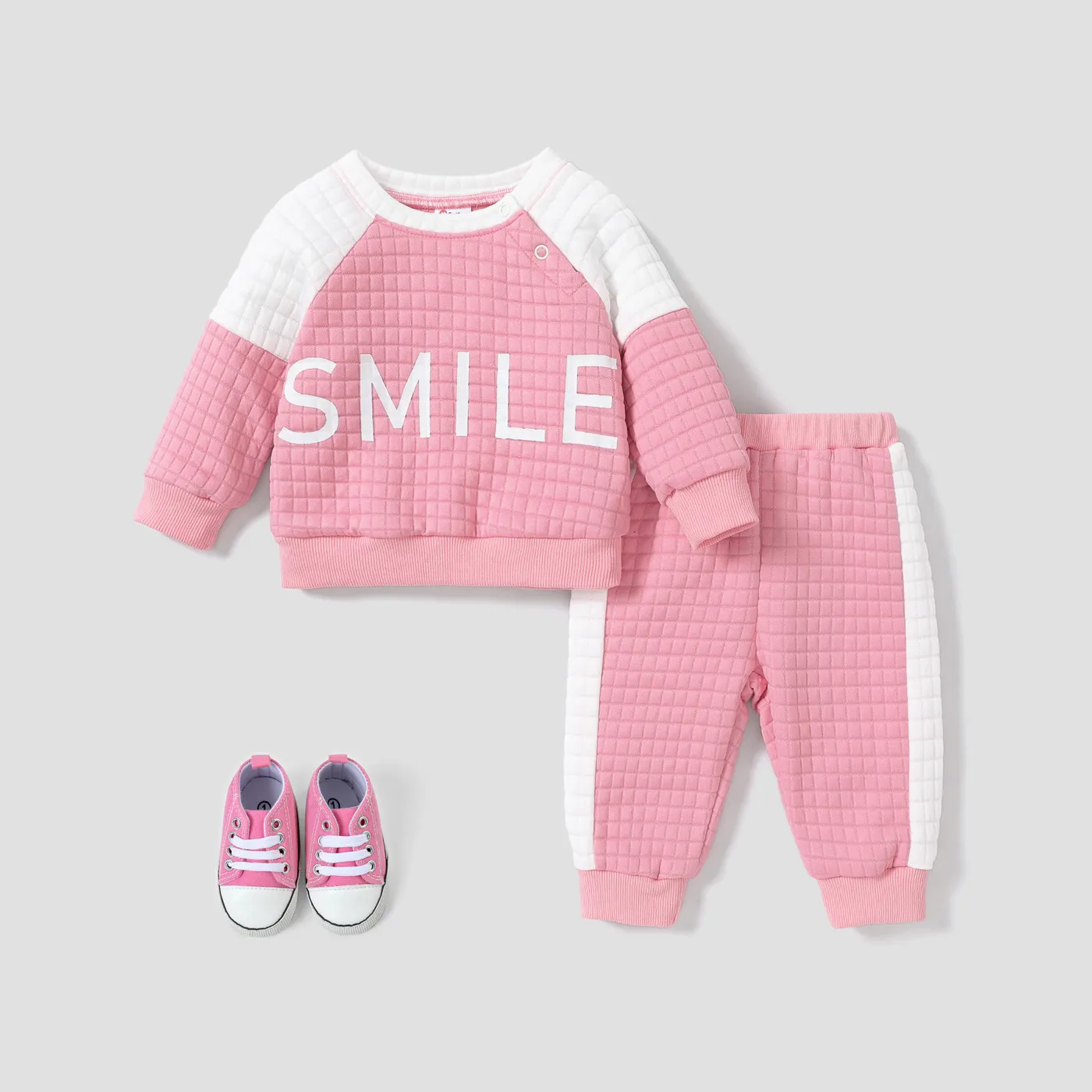 2PCS Baby Girl  Splicing Design Basic Letter Set Pink big image 1
