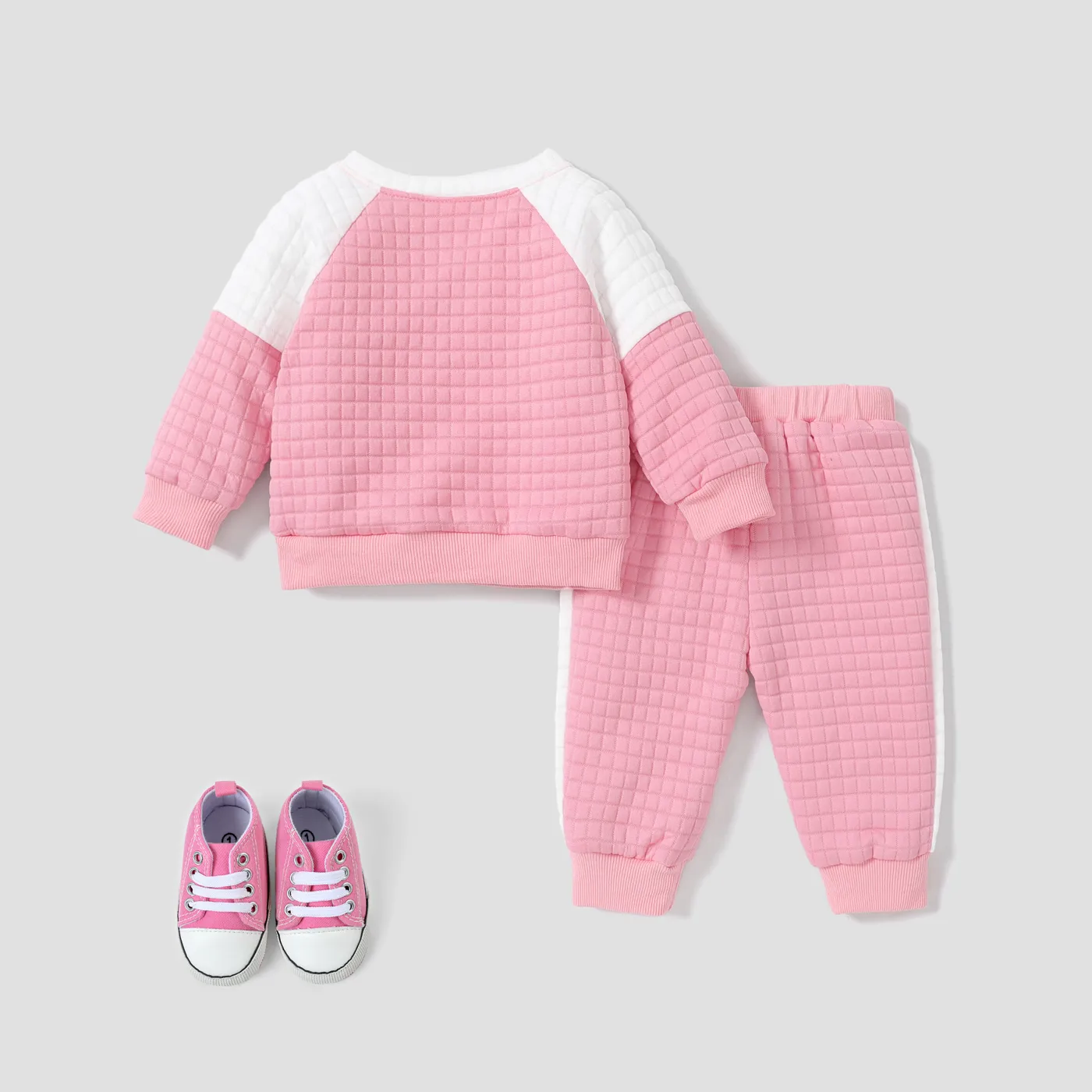 2PCS Baby Girl  Splicing Design Basic Letter Set Pink image 2