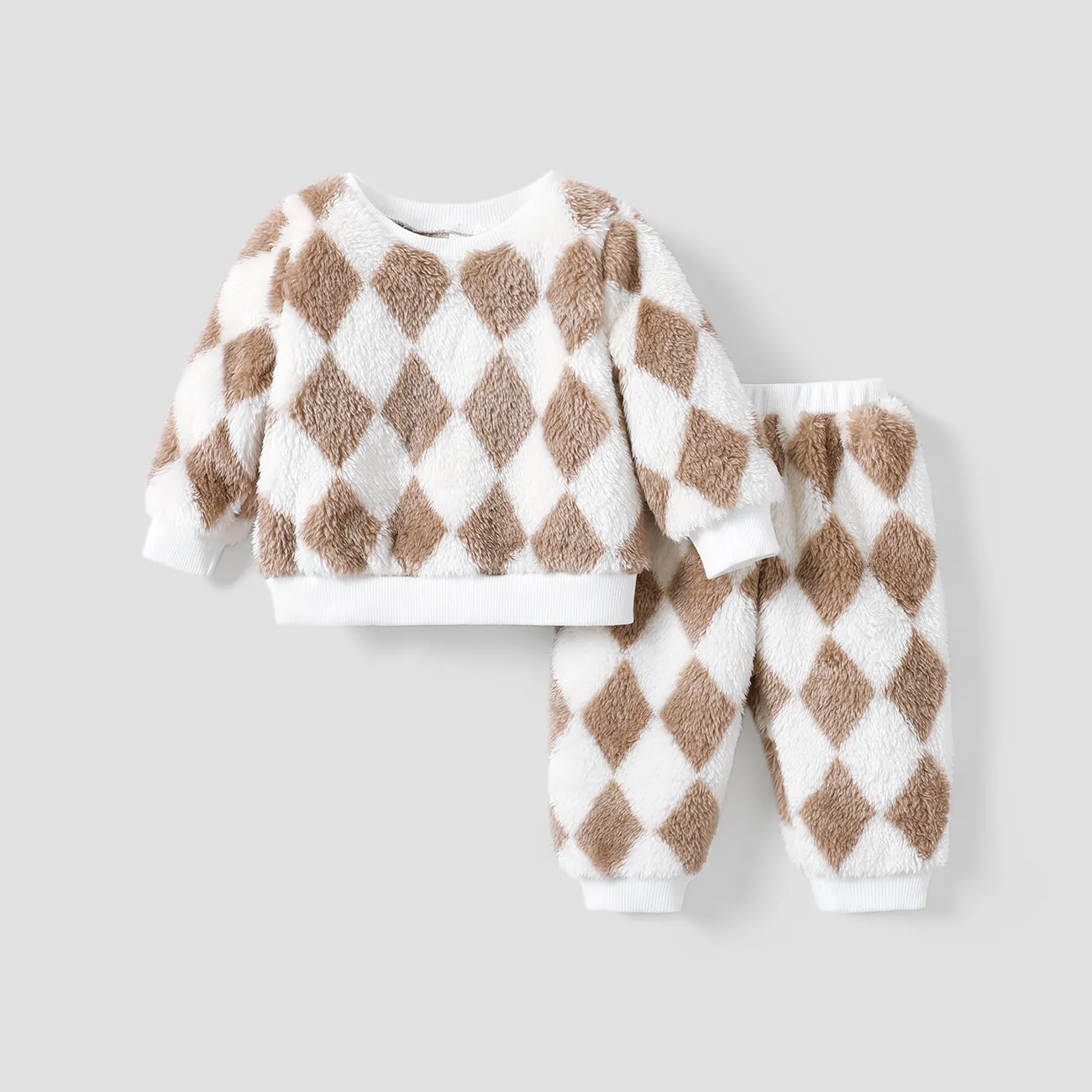 2pcs Baby Boy/Girl  Casual Grid Long Sleeve Set  big image 1