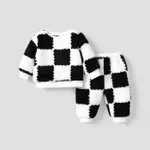 2pcs Baby Boy/Girl  Casual Grid Long Sleeve Set Black