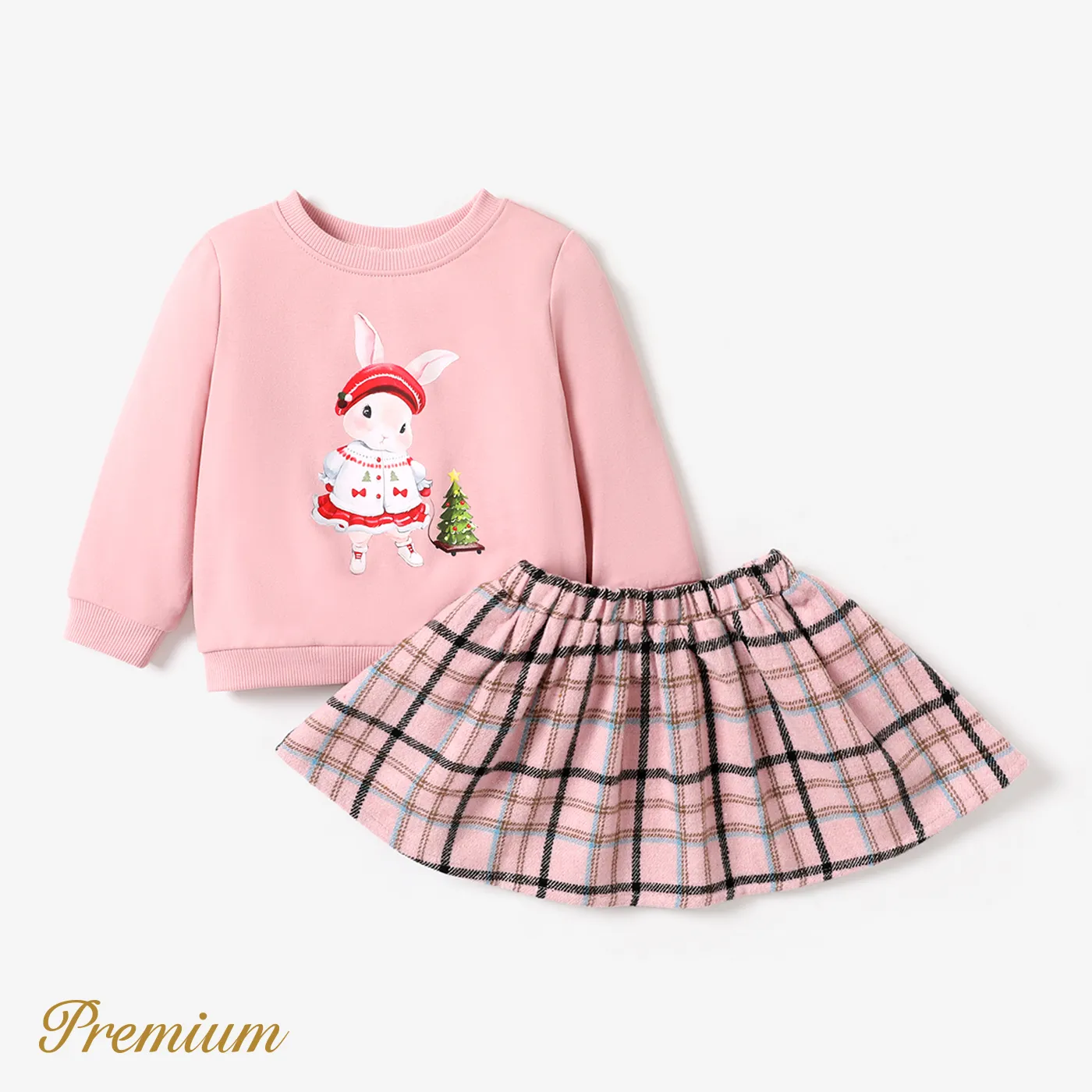 2pcs Girl Rabbit Animal Pattern Elegant Pleat Suit-Dress 