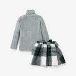 2pcs Kid Girl Long-sleeve Sweater and Bow Decor Plaid Skirt Set   image 4