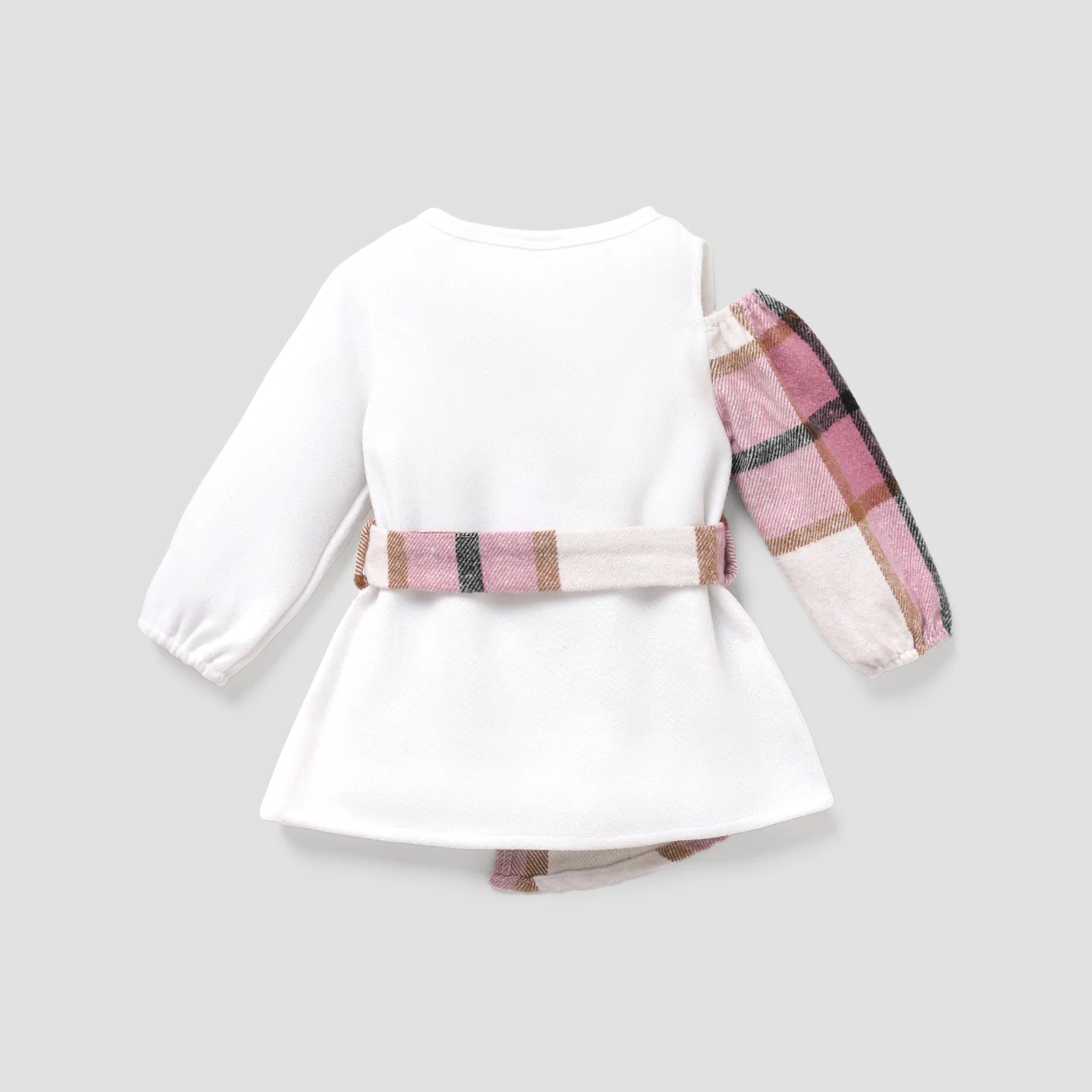 Baby Girl Plaid Buttons Belted Long-sleeve Dress  image 2