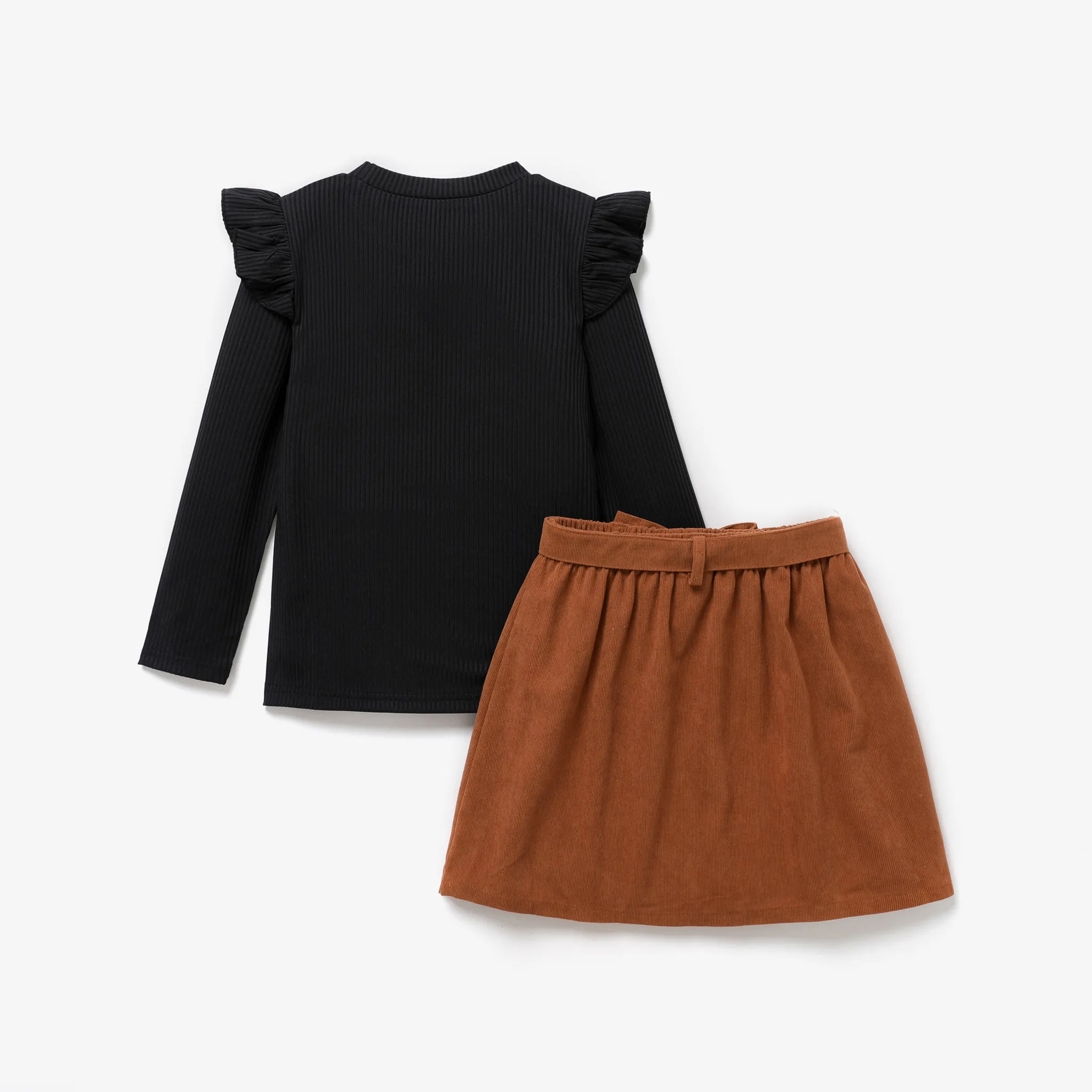 2PCS Kid Girl Solid Color Flutter Sleeve Fashionable Skirt Set  image 3