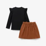 2PCS Kid Girl Solid Color Flutter Sleeve Fashionable Skirt Set  image 3