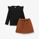2PCS Kid Girl Solid Color Flutter Sleeve Fashionable Skirt Set  image 2