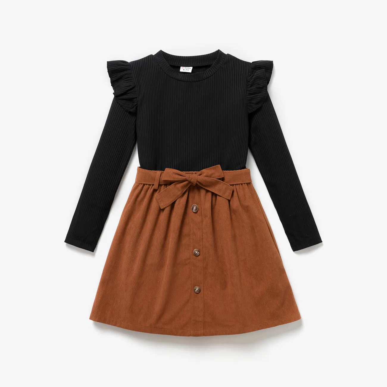 2PCS Kid Girl Solid Color Flutter Sleeve Fashionable Skirt Set  big image 1