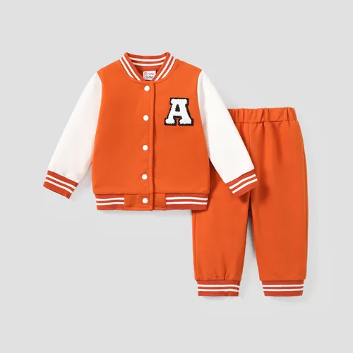 Baby Boy Letter Embroidered Long-sleeve Sports Jumpsuit / 2pcs Sports Sets