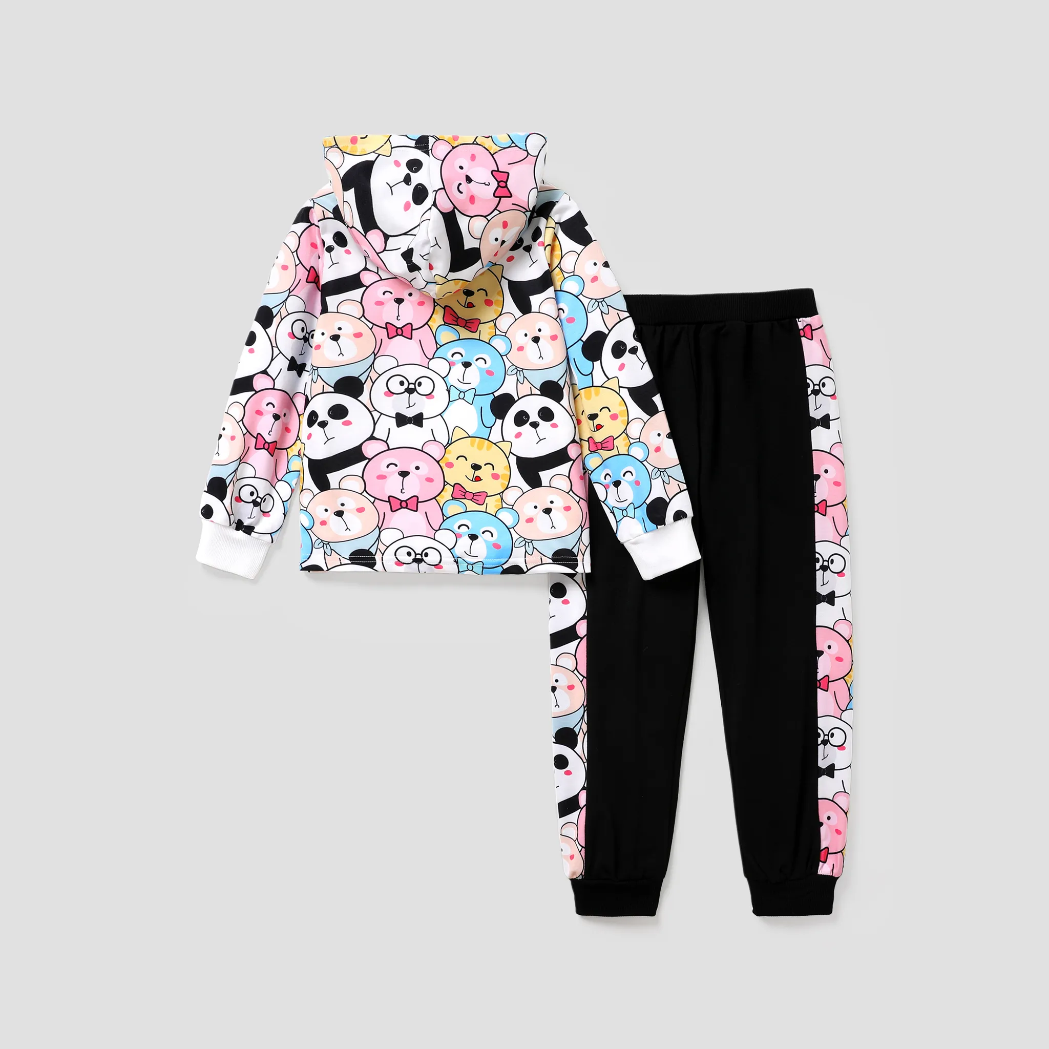 2PCS Kid Girl Childlike Animal Pattern Hooded Suit   big image 1