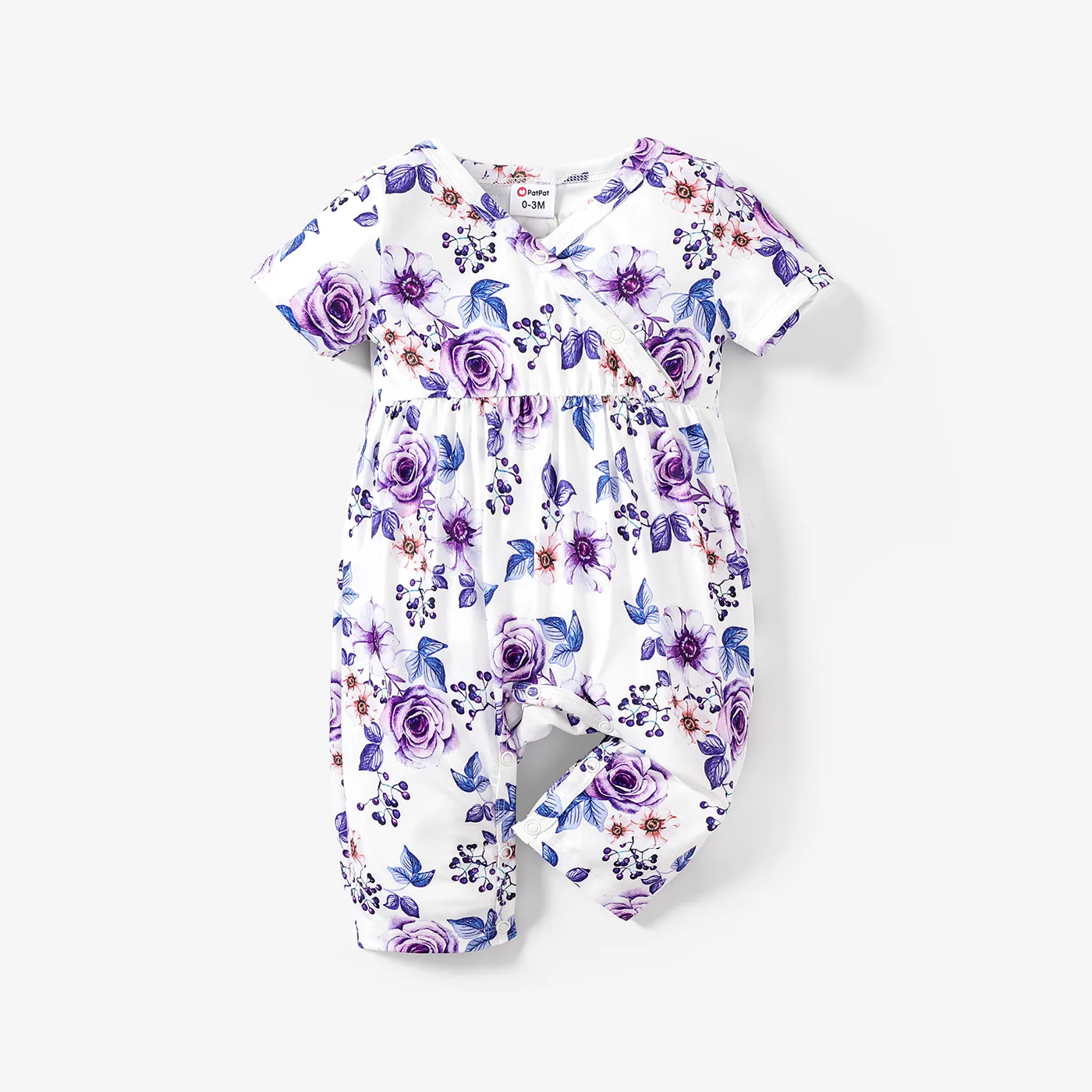 

Baby Girl All Over Rabbit Print/Solid color/Floral print Ribbed V Neck Short-sleeve Jumpsuit