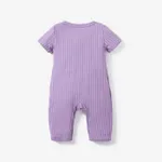 Baby Girl All Over Rabbit Print/Solid color/Floral print Ribbed V Neck Short-sleeve Jumpsuit Purple image 3