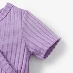 Baby Girl All Over Rabbit Print/Solid color/Floral print Ribbed V Neck Short-sleeve Jumpsuit Purple image 5