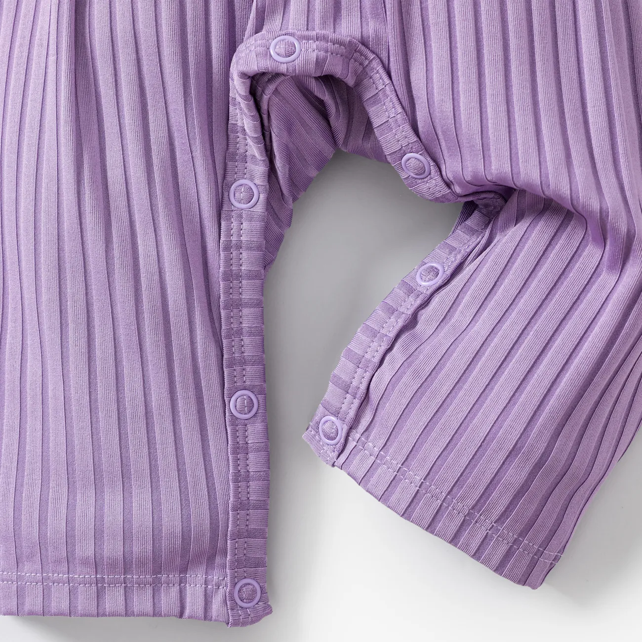Baby Girl All Over Rabbit Print/Solid color/Floral print Ribbed V Neck Short-sleeve Jumpsuit Purple big image 1