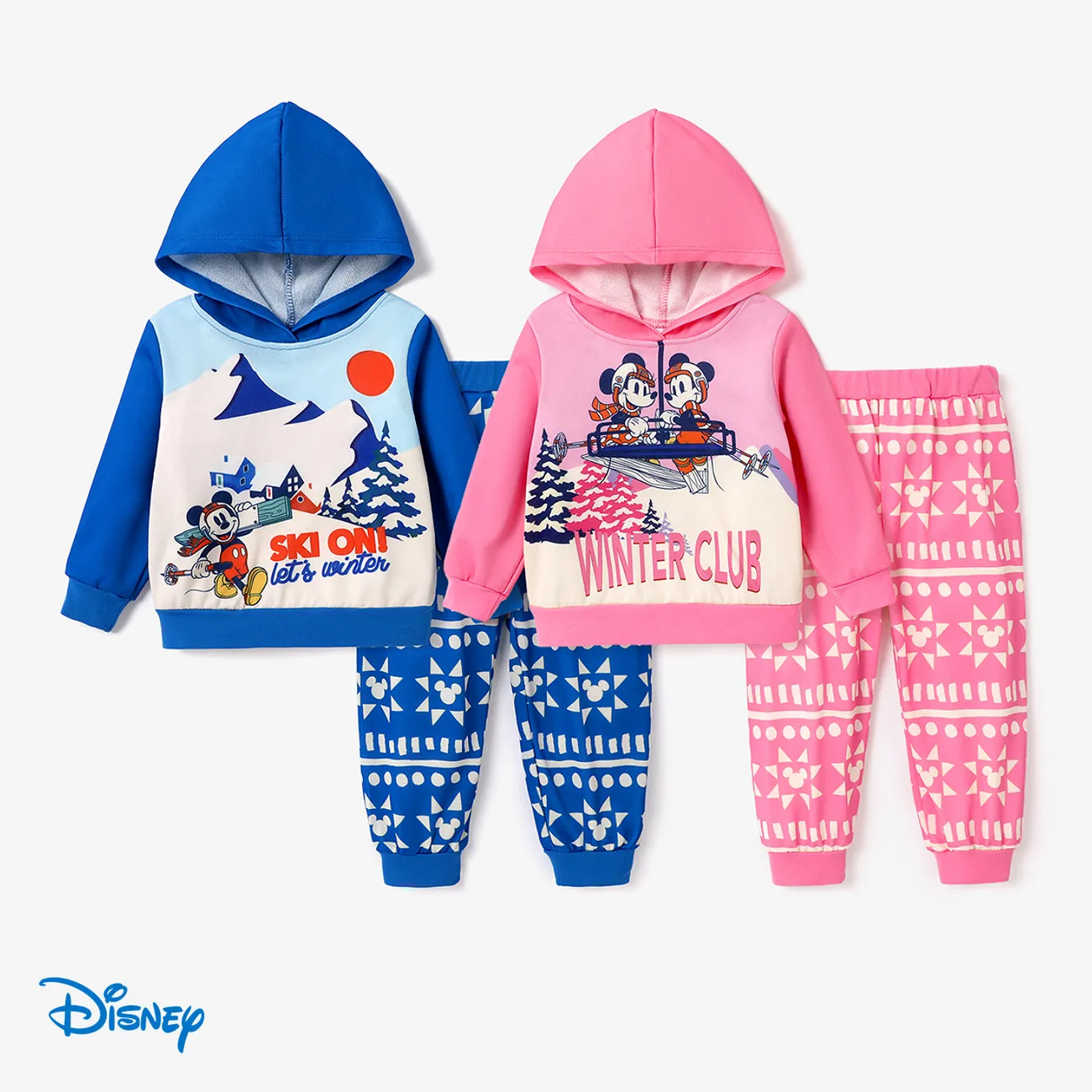 Disney Mickey and Friends Toddler Girl/Boy 2pcs Character Print Long-sleeve Top and Pants Set Pink big image 1