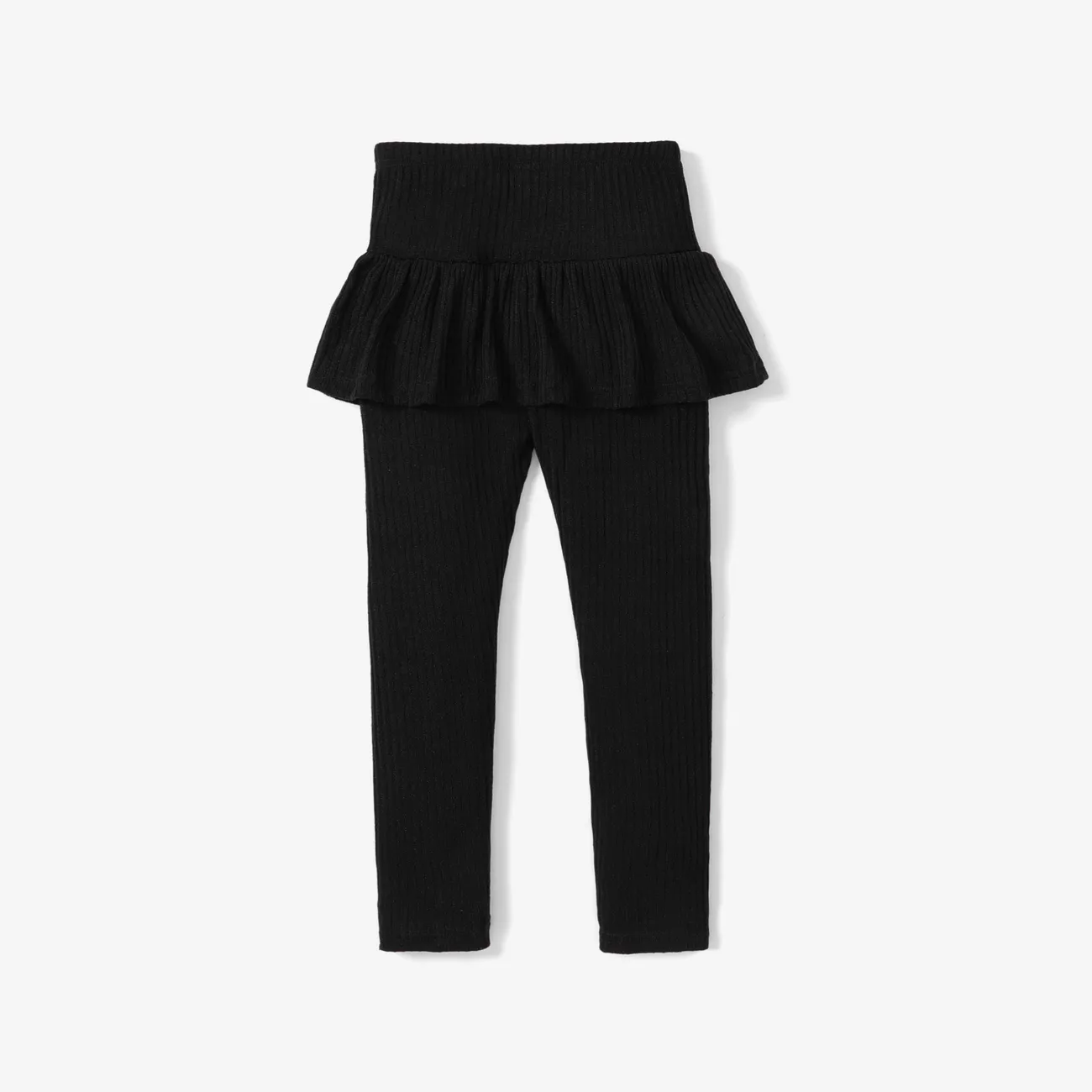 Kid Girl Ribbed Ruffled Solid Color Skirt Leggings big image 1