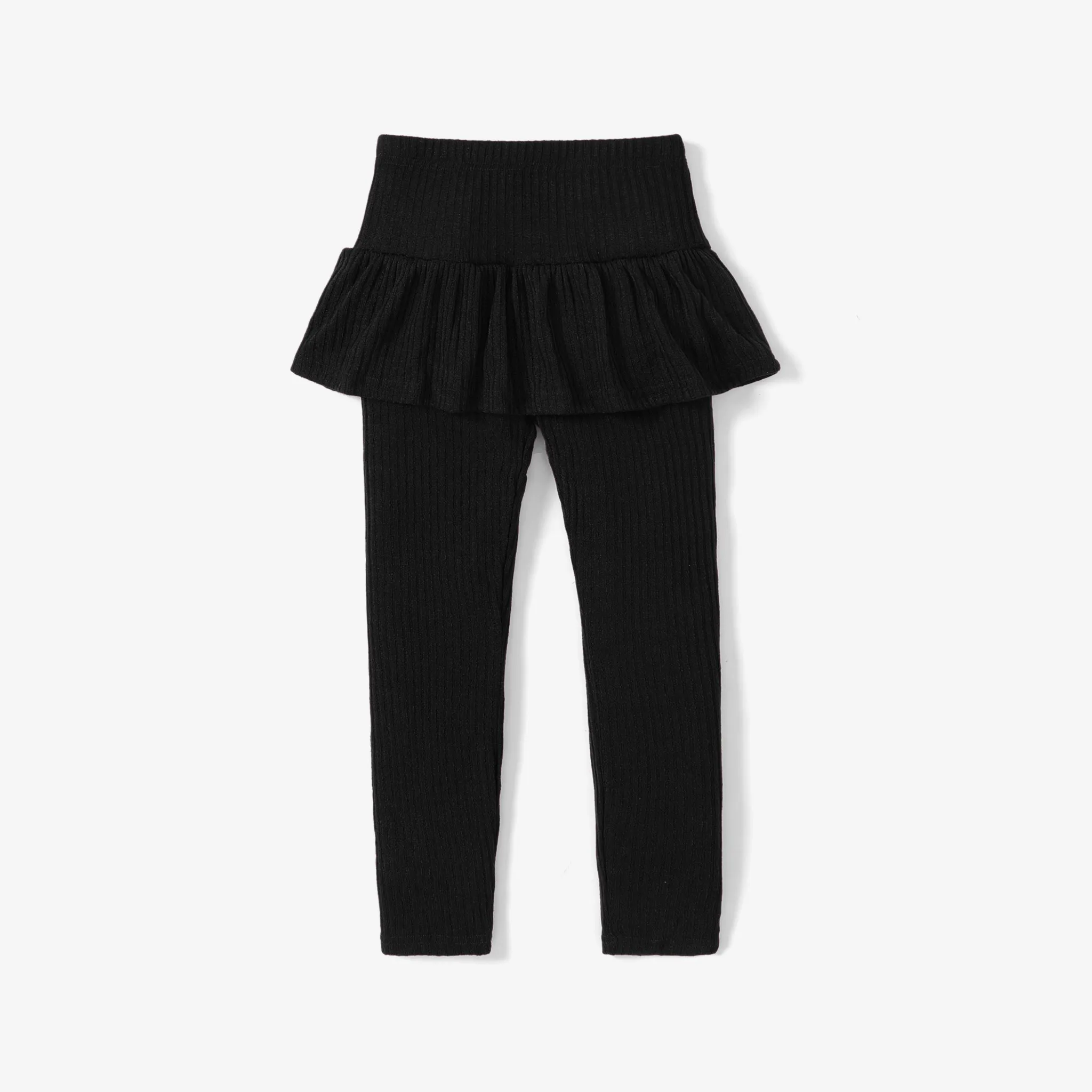 Kid Girl Ribbed Ruffled Solid Color Skirt Leggings  image 2