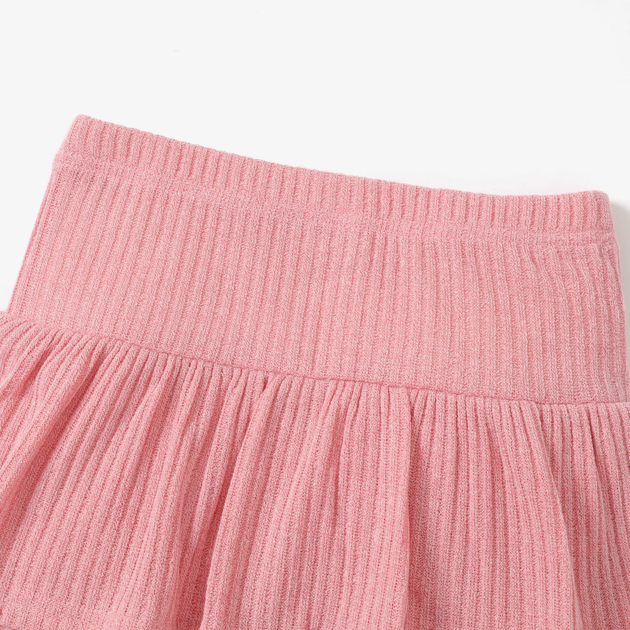 Kid Girl Ribbed Ruffled Solid Color Skirt Leggings Pink image 5