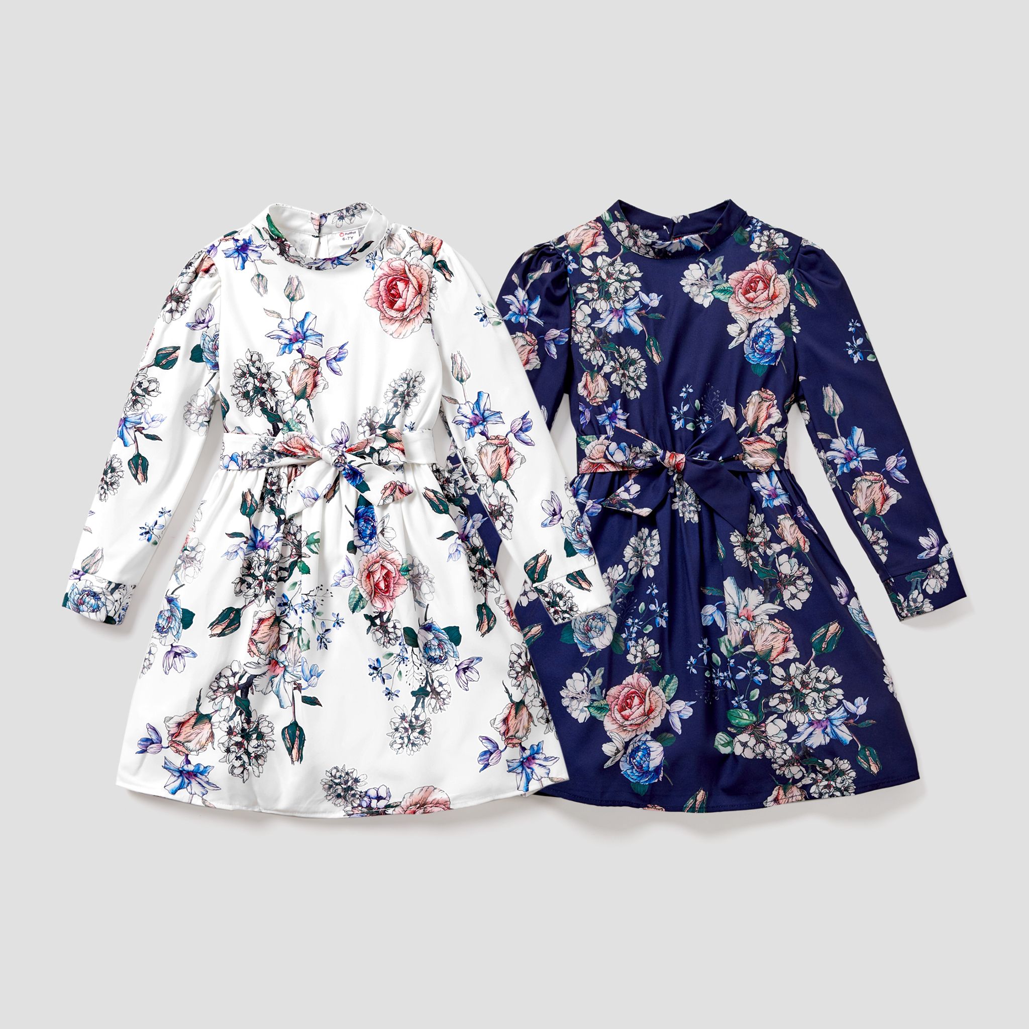 

Kid Girl Sweet Floral Stand Collar Skirt/Dress
