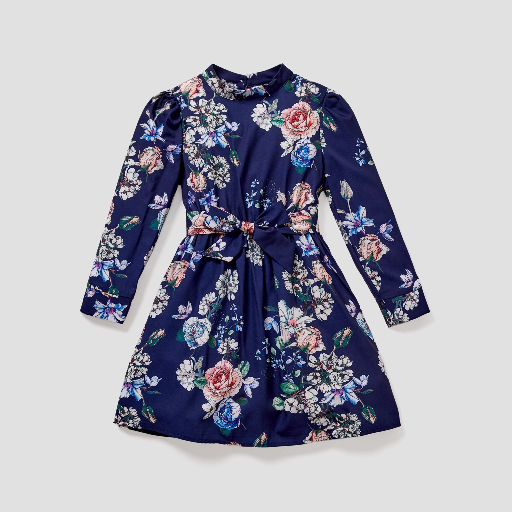 

Kid Girl Sweet Floral Stand Collar Skirt/Dress
