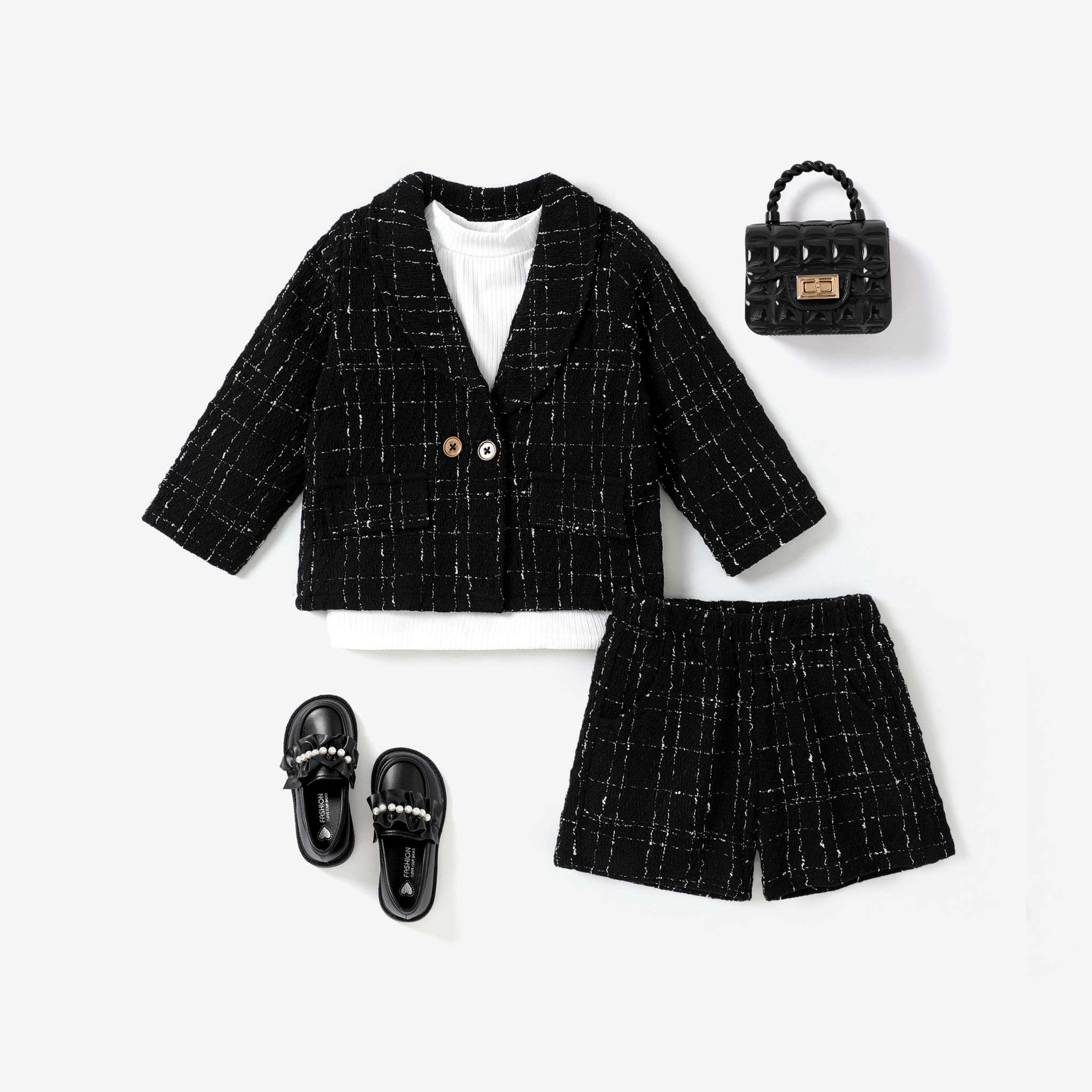 

3PCS Toddler Girl Secret Button Classic Grid Set