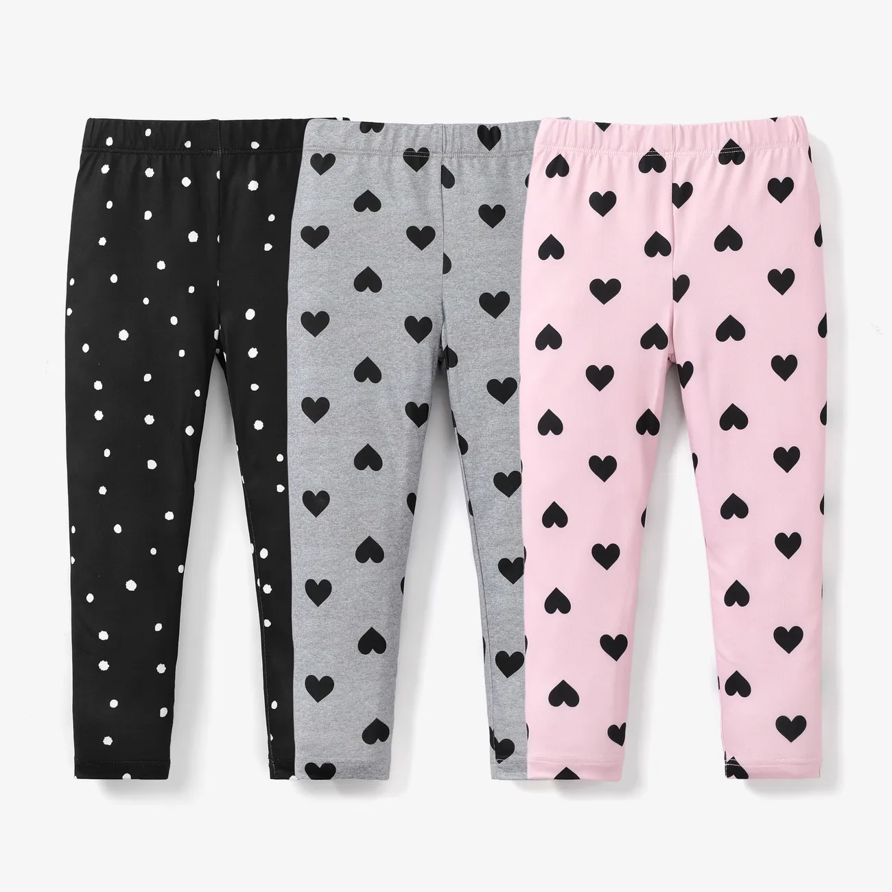 Eco-friendly RPET Fabric Toddler/Kid Girl Heart Print/Polka dots Elasticized Leggings Pink big image 1