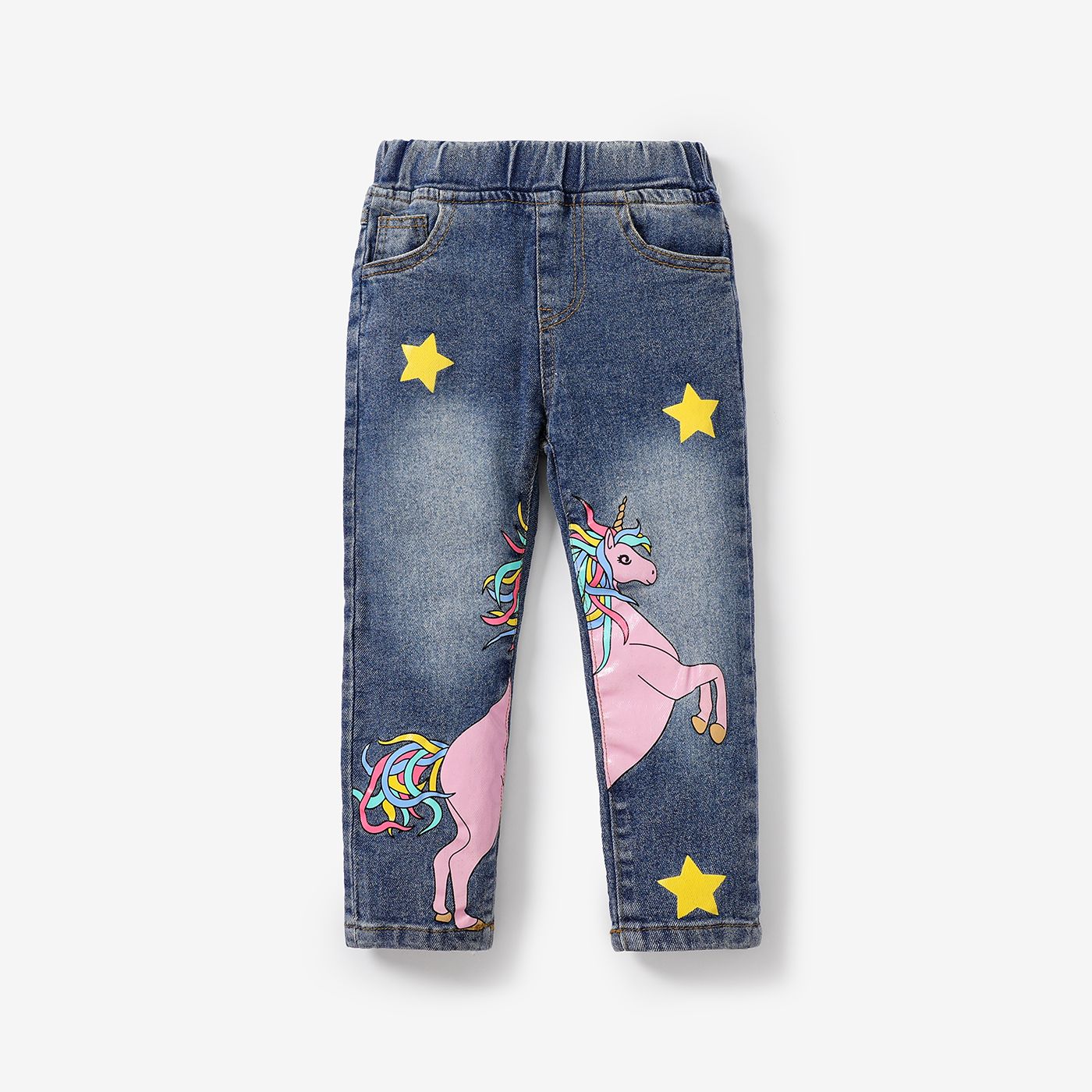 Toddler Girl Colorblock Bright Color Sweater / Unicorn Animal Print Jeans