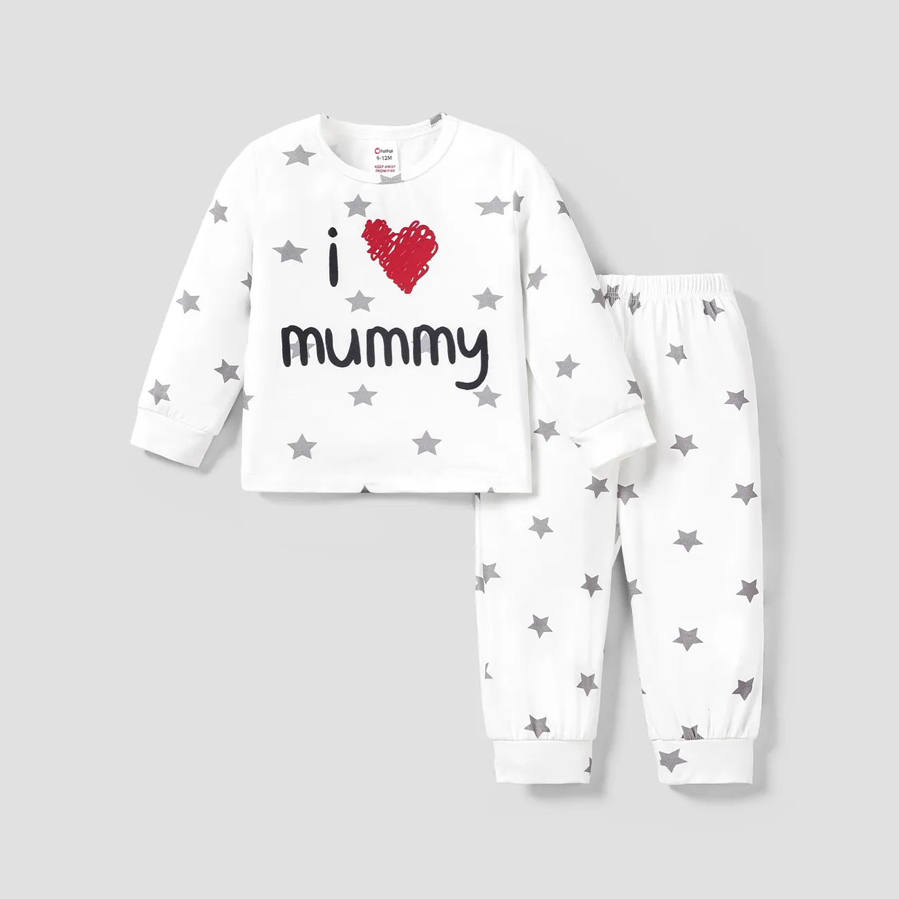 2pcs Baby/Toddler Girl/Boy Letter and Heart Pattern Pajamas Baby White big image 1