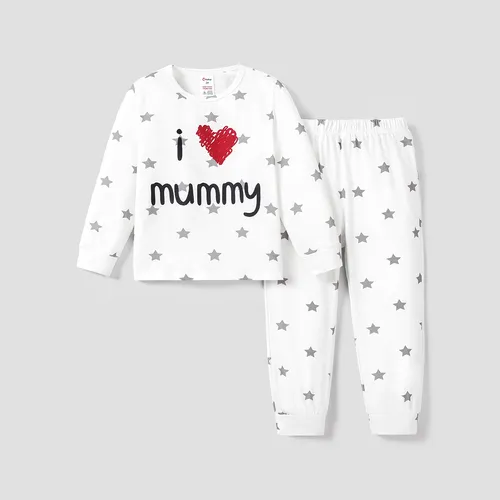 2pcs Baby Girl/Boy Letter and Heart Pattern Pajamas