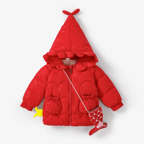 Abrigo de algodón de sirena de Año Nuevo de 2 piezas para niñas con capucha en patrón de animal infa